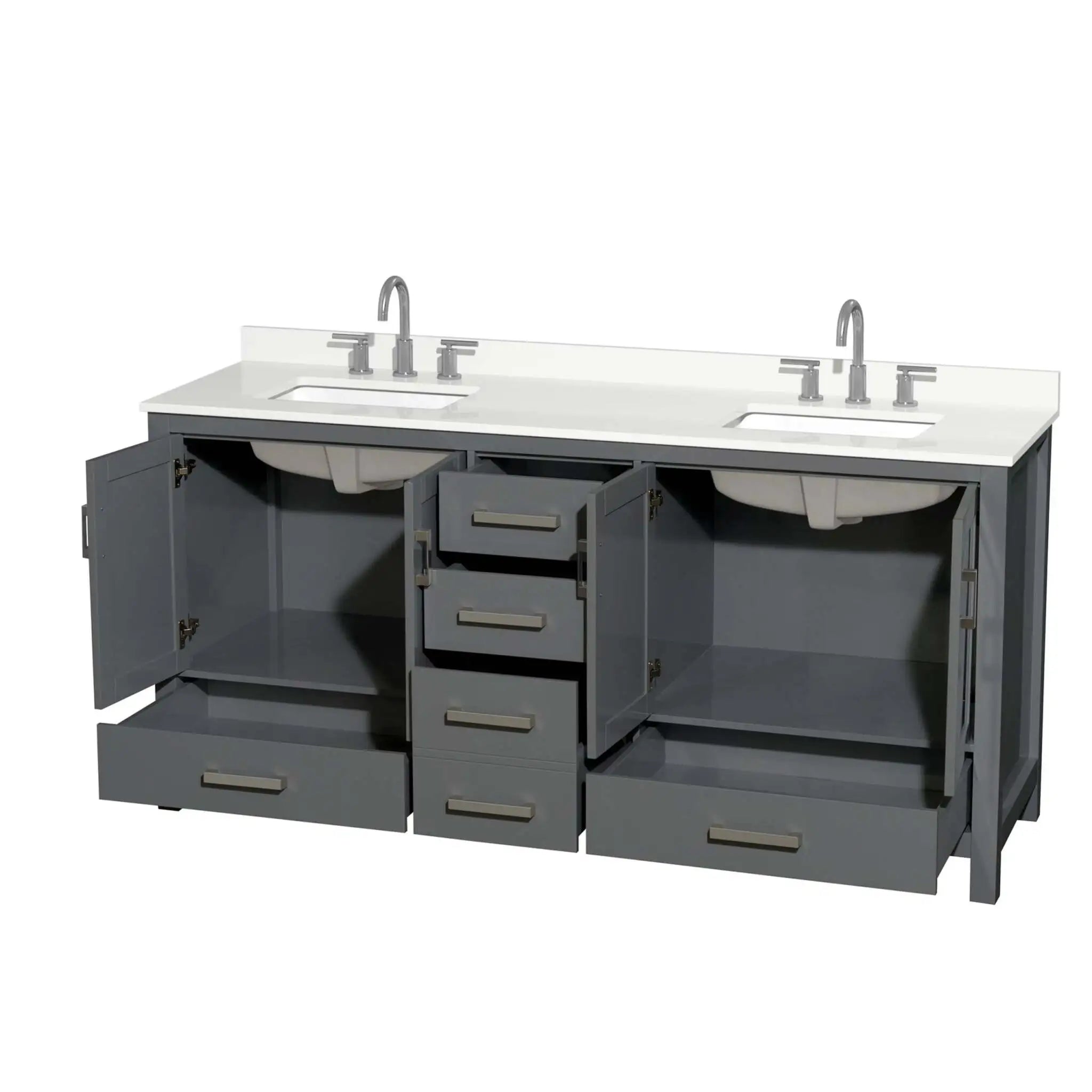 72" Sheffield Double Bathroom Vanity in Dark Gray with Brushed Chrome Trim by Wyndham