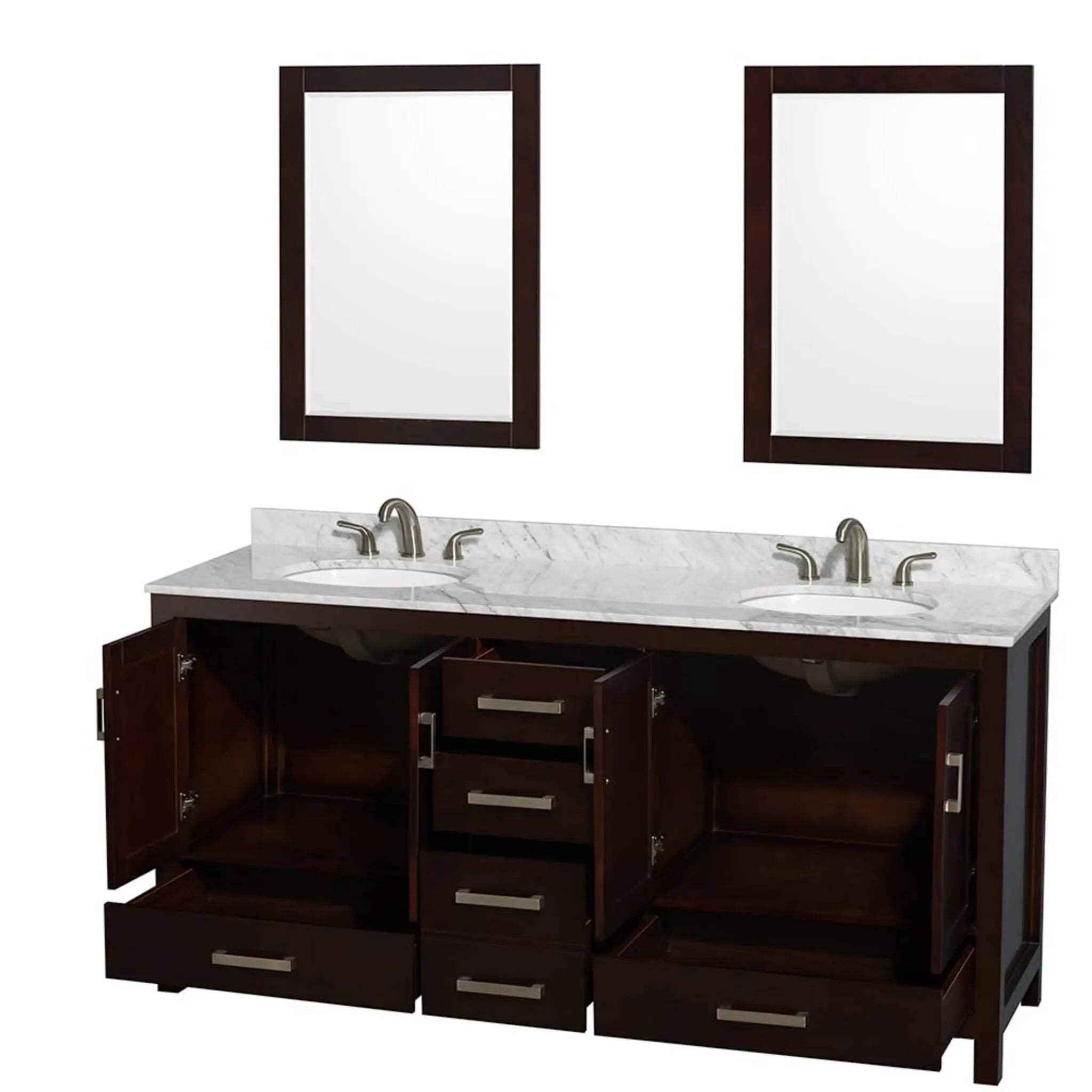 72" Sheffield Double Bathroom Vanity in Espresso with Brushed Chrome Trim & 24" Mirror by Wyndham