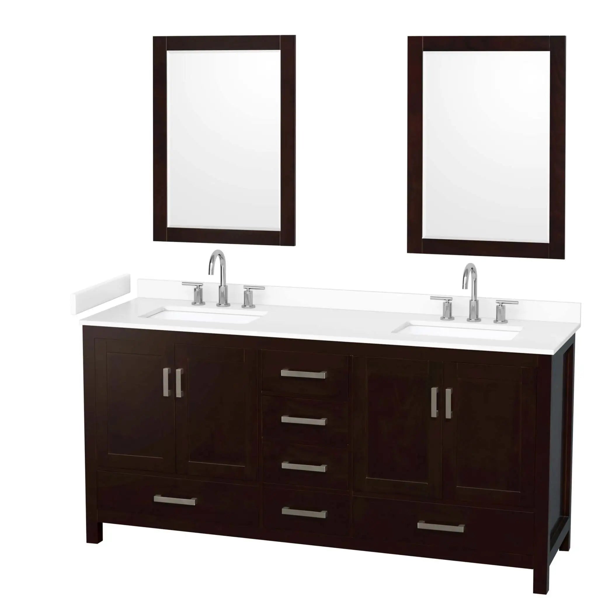 72" Sheffield Double Bathroom Vanity in Espresso with Brushed Chrome Trim & 24" Mirror by Wyndham