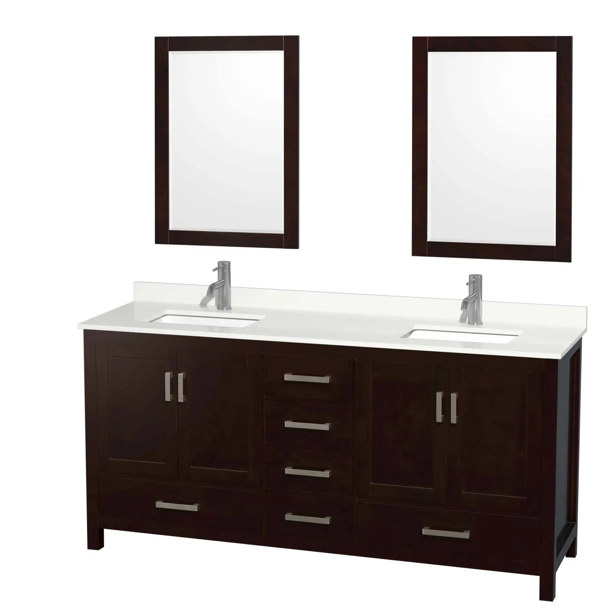 72" Sheffield Double Bathroom Vanity in Espresso with Brushed Chrome Trim & 24" Mirror by Wyndham