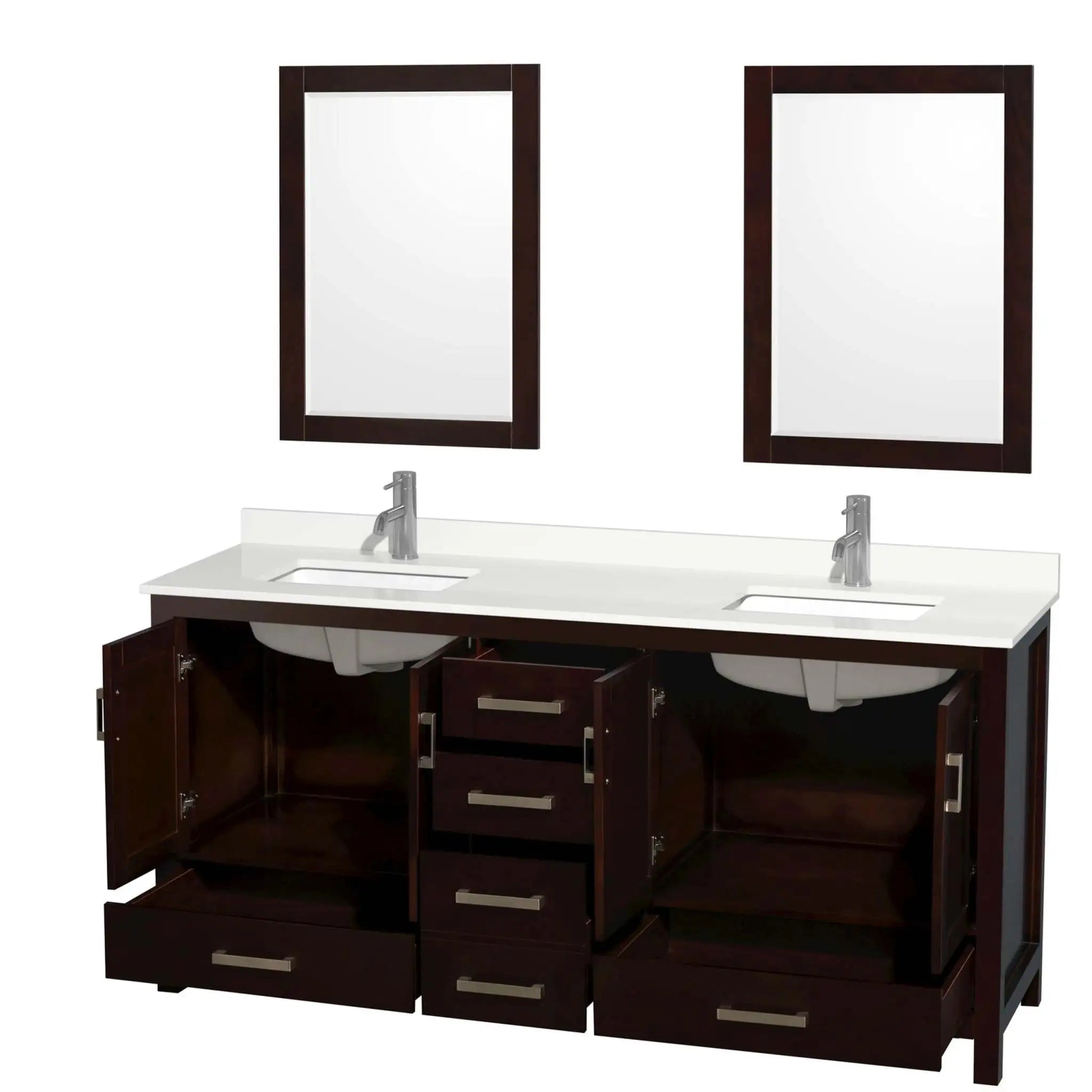 72" Sheffield Double Bathroom Vanity in Espresso with Brushed Chrome Trim & 24" Mirror by Wyndham