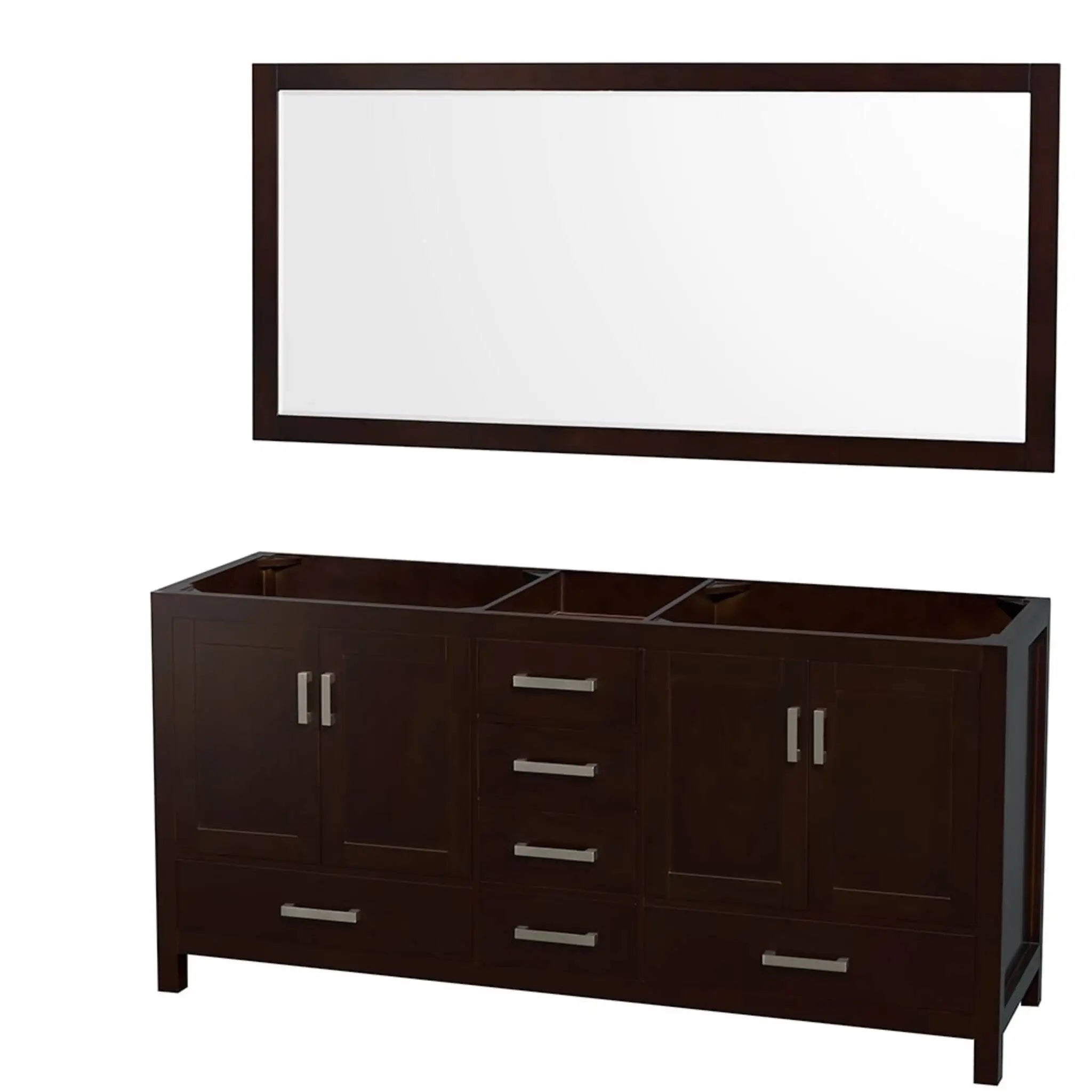 72" Sheffield Double Bathroom Vanity in Espresso with Brushed Chrome Trim & 70" Mirror by Wyndham