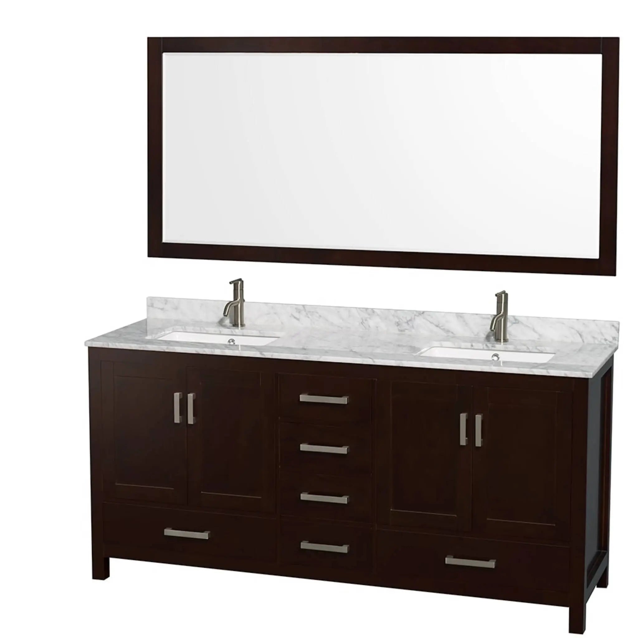72" Sheffield Double Bathroom Vanity in Espresso with Brushed Chrome Trim & 70" Mirror by Wyndham