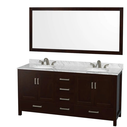 72" Sheffield Double Bathroom Vanity in Espresso with Brushed Chrome Trim & 70" Mirror by Wyndham