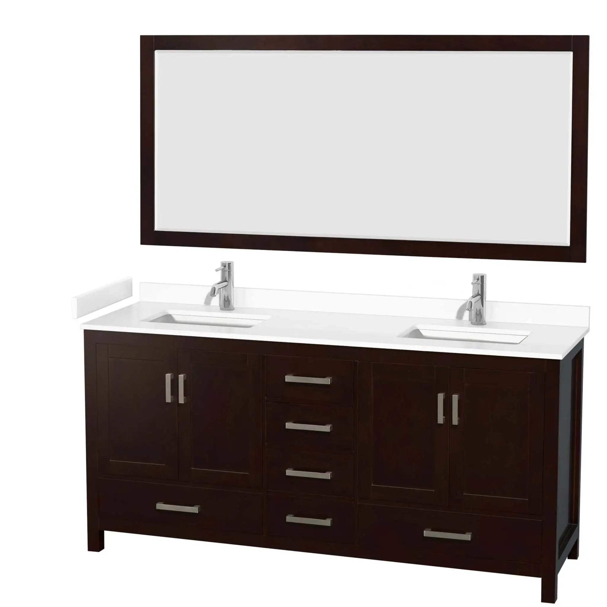 72" Sheffield Double Bathroom Vanity in Espresso with Brushed Chrome Trim & 70" Mirror by Wyndham