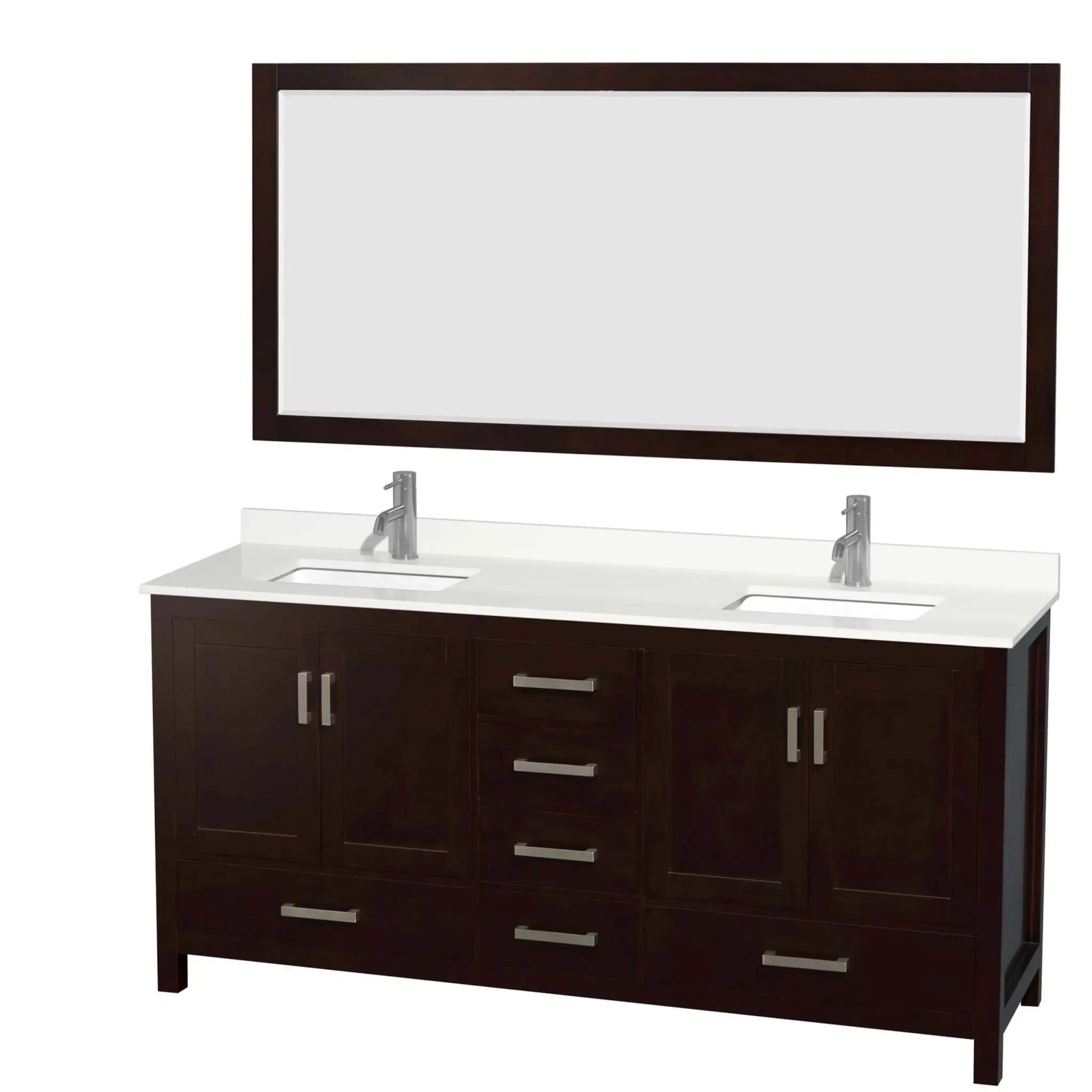 72" Sheffield Double Bathroom Vanity in Espresso with Brushed Chrome Trim & 70" Mirror by Wyndham