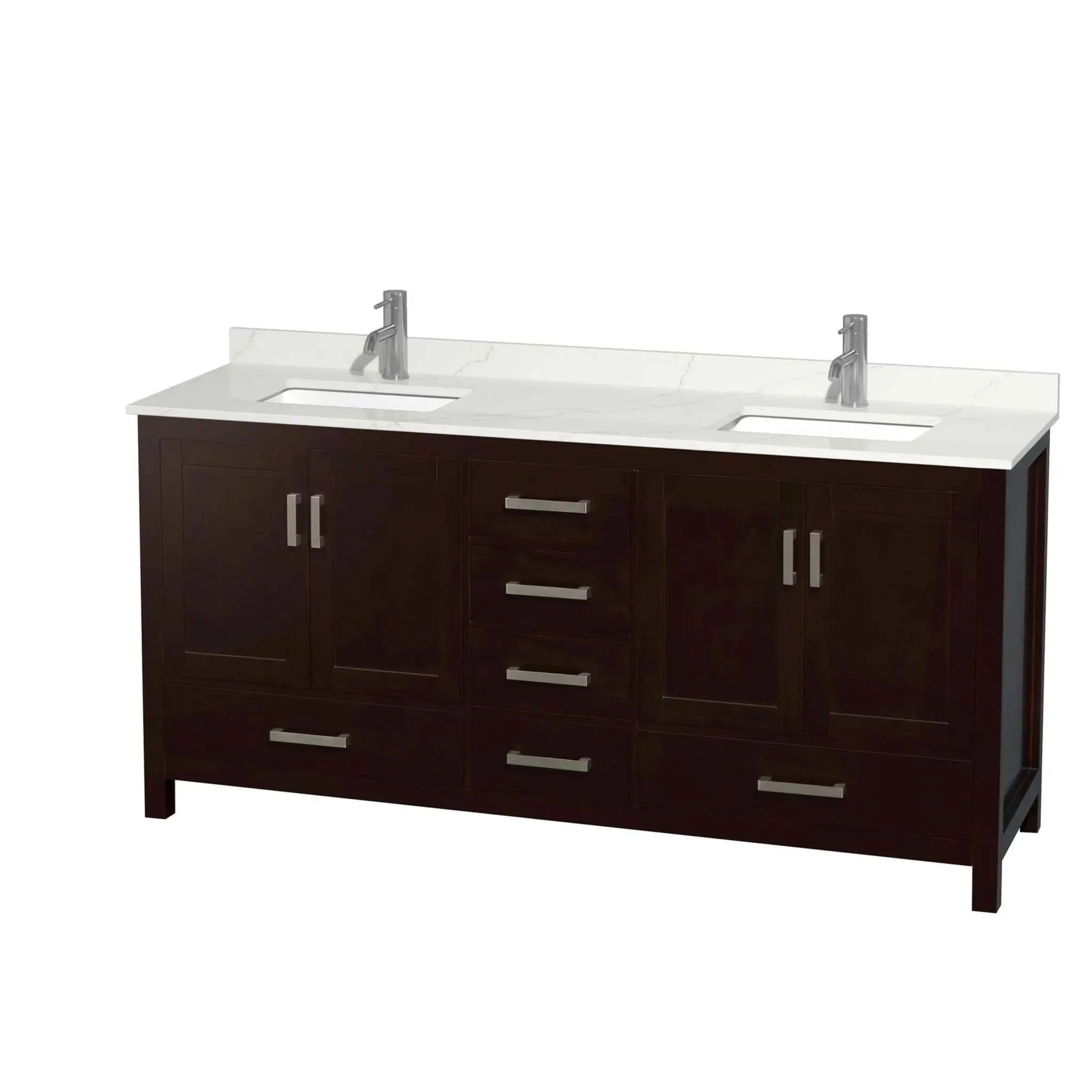 72" Sheffield Double Bathroom Vanity in Espresso with Brushed Chrome Trim by Wyndham