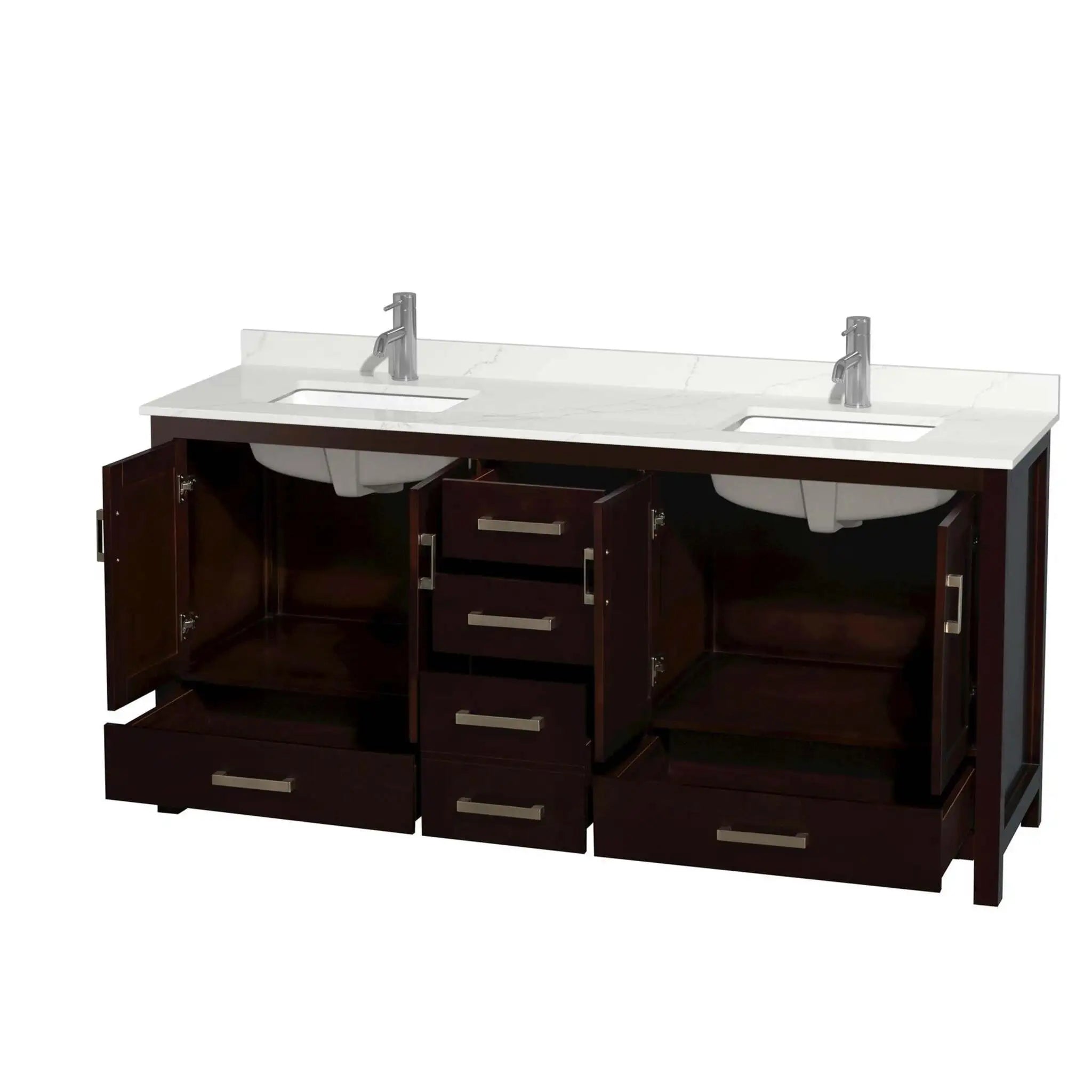 72" Sheffield Double Bathroom Vanity in Espresso with Brushed Chrome Trim by Wyndham