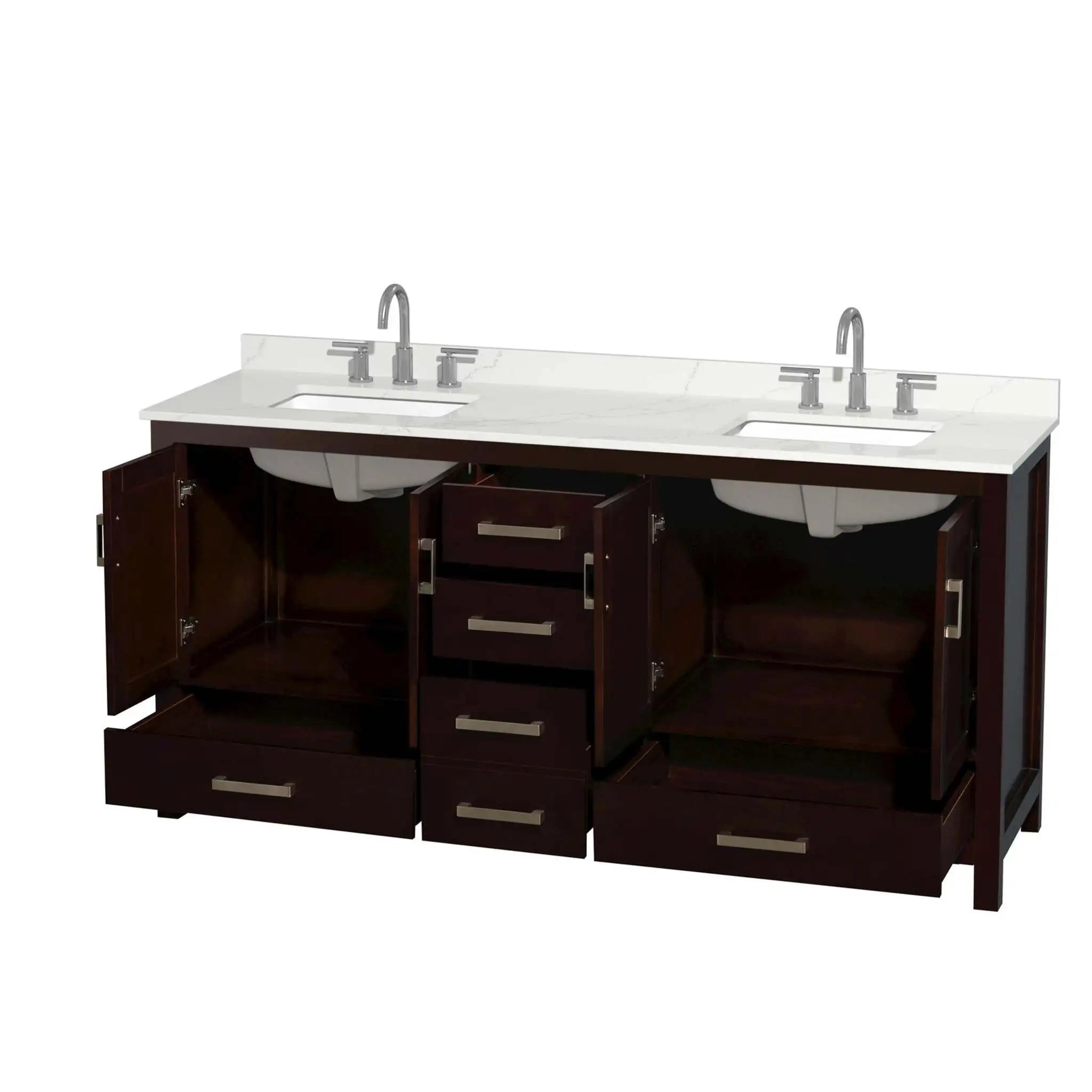 72" Sheffield Double Bathroom Vanity in Espresso with Brushed Chrome Trim by Wyndham