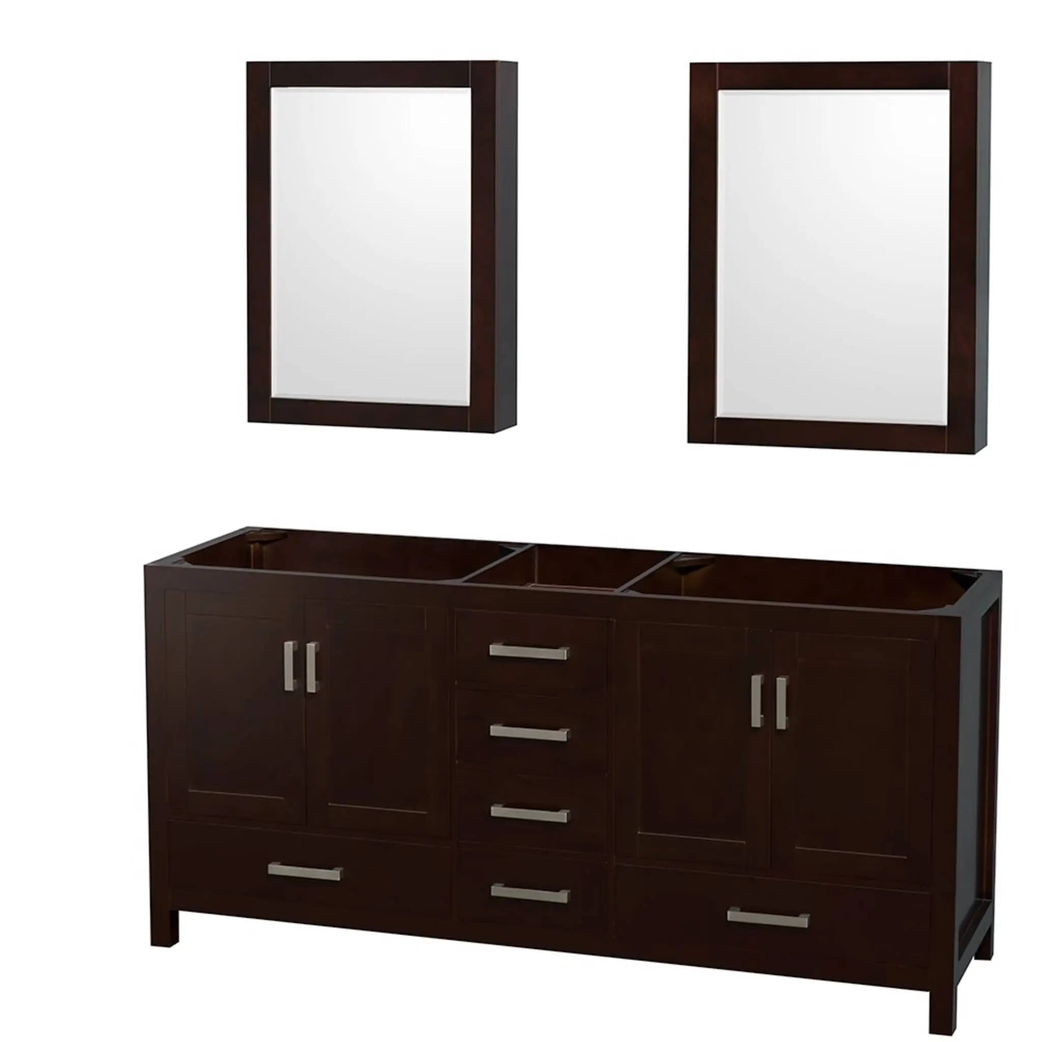 72" Sheffield Double Bathroom Vanity in Espresso with Brushed Chrome Trim & Medicine Cabinet by Wyndham