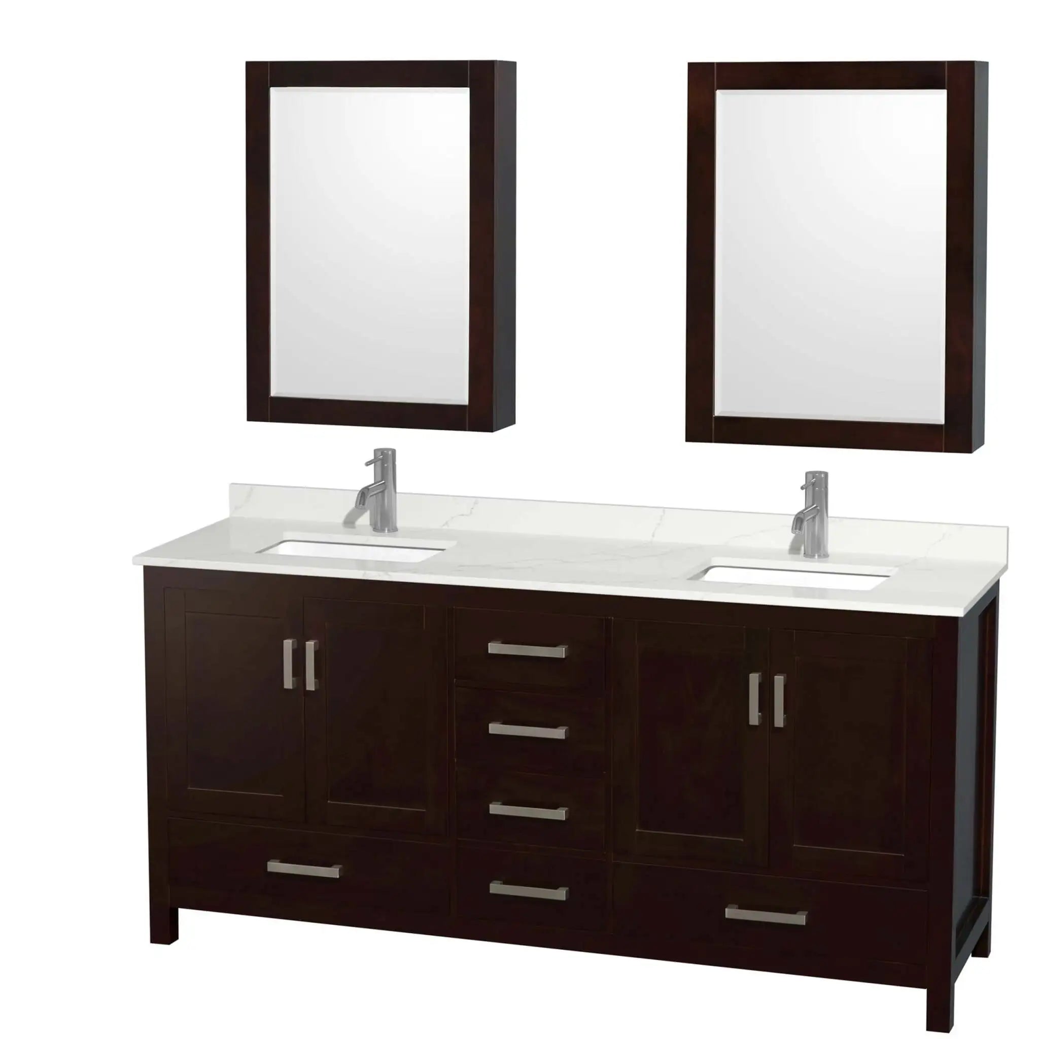 72" Sheffield Double Bathroom Vanity in Espresso with Brushed Chrome Trim & Medicine Cabinet by Wyndham