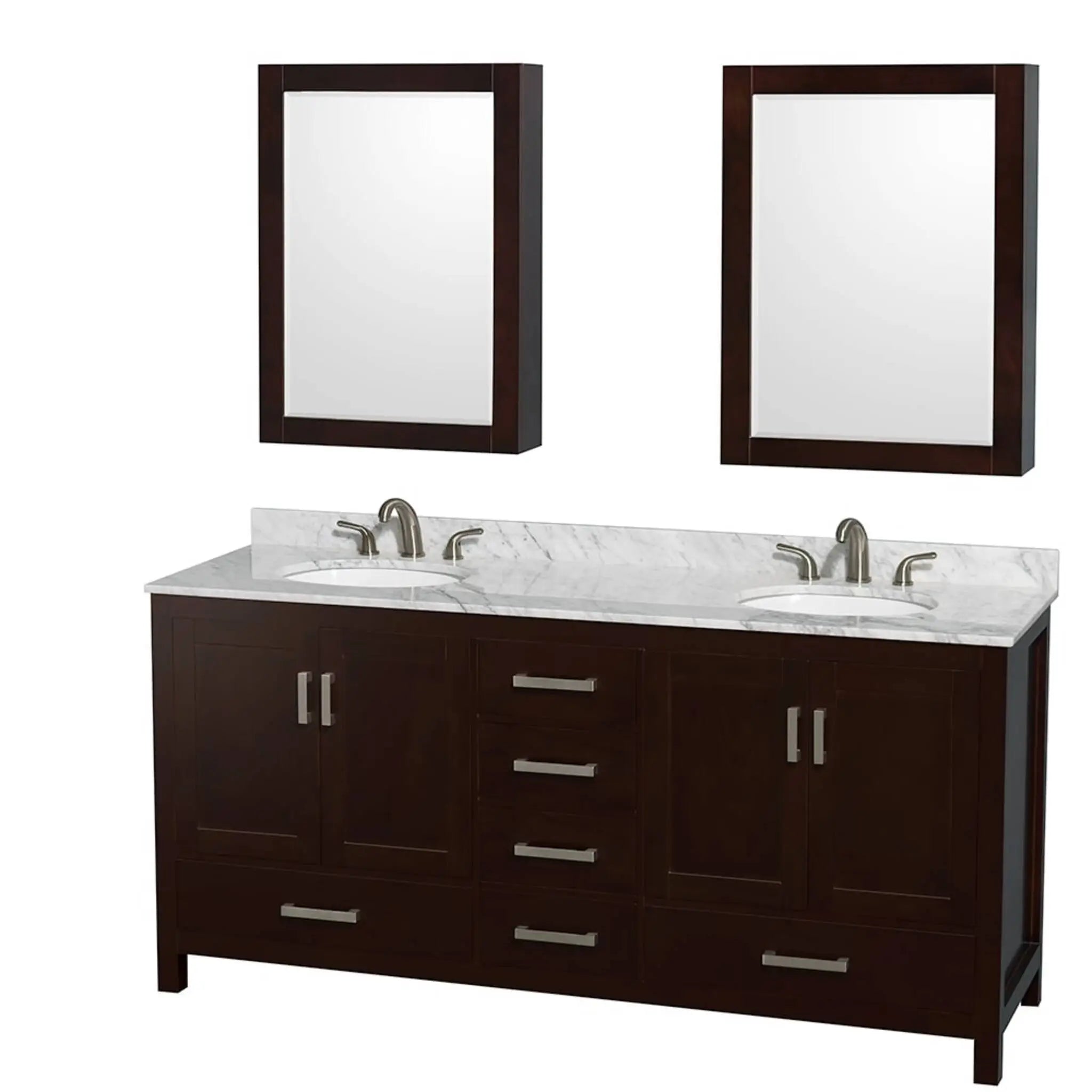 72" Sheffield Double Bathroom Vanity in Espresso with Brushed Chrome Trim & Medicine Cabinet by Wyndham