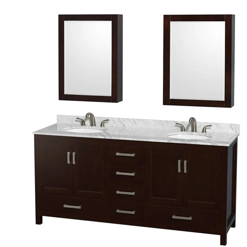 72" Sheffield Double Bathroom Vanity in Espresso with Brushed Chrome Trim & Medicine Cabinet by Wyndham