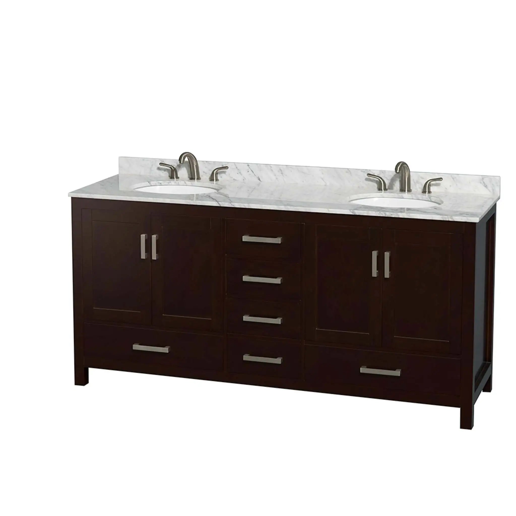 72" Sheffield Double Bathroom Vanity in Espresso with Brushed Chrome Trim by Wyndham