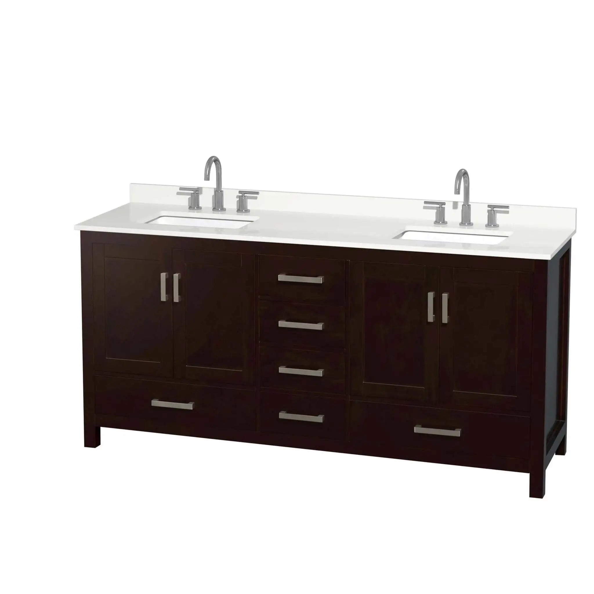 72" Sheffield Double Bathroom Vanity in Espresso with Brushed Chrome Trim by Wyndham