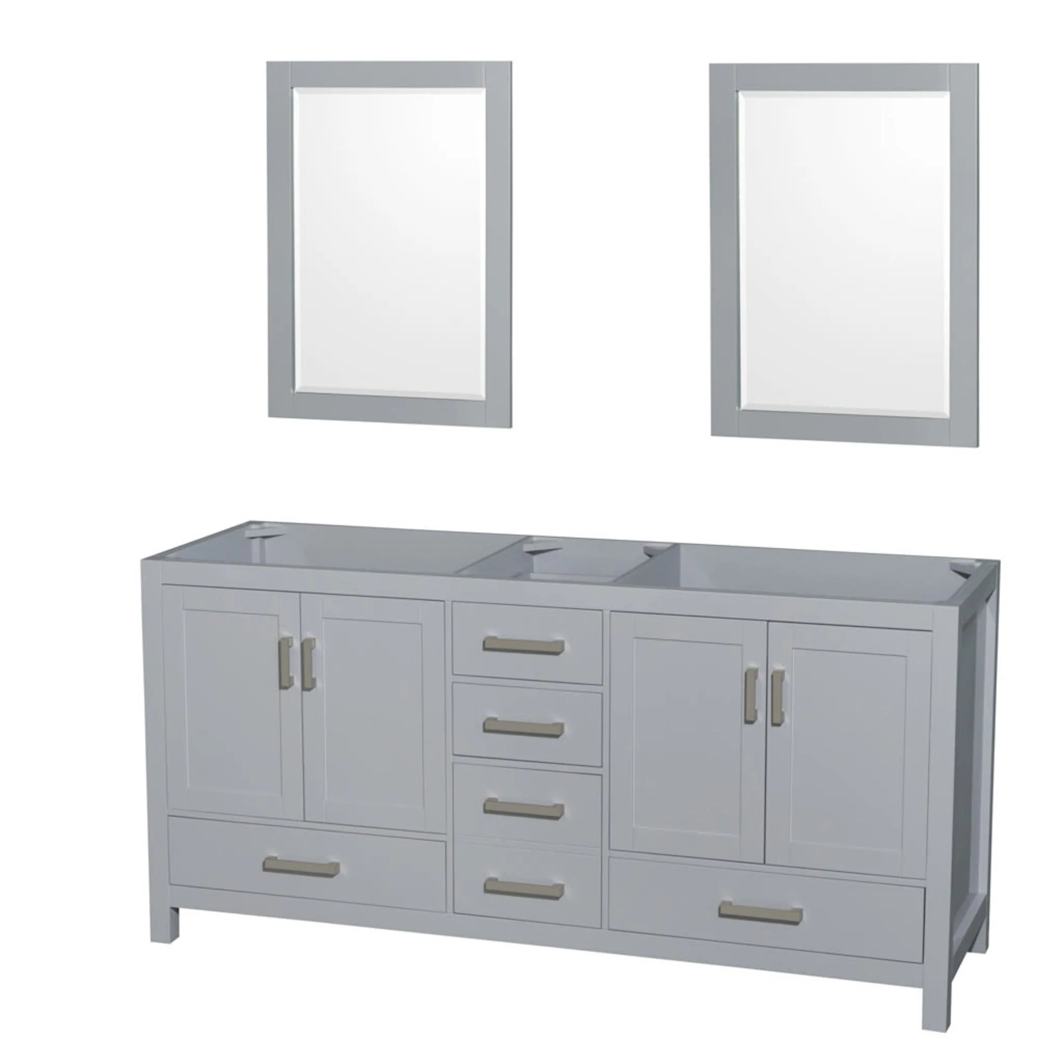 72" Sheffield Double Bathroom Vanity in Gray with Brushed Chrome Trim & 24" Mirror by Wyndham