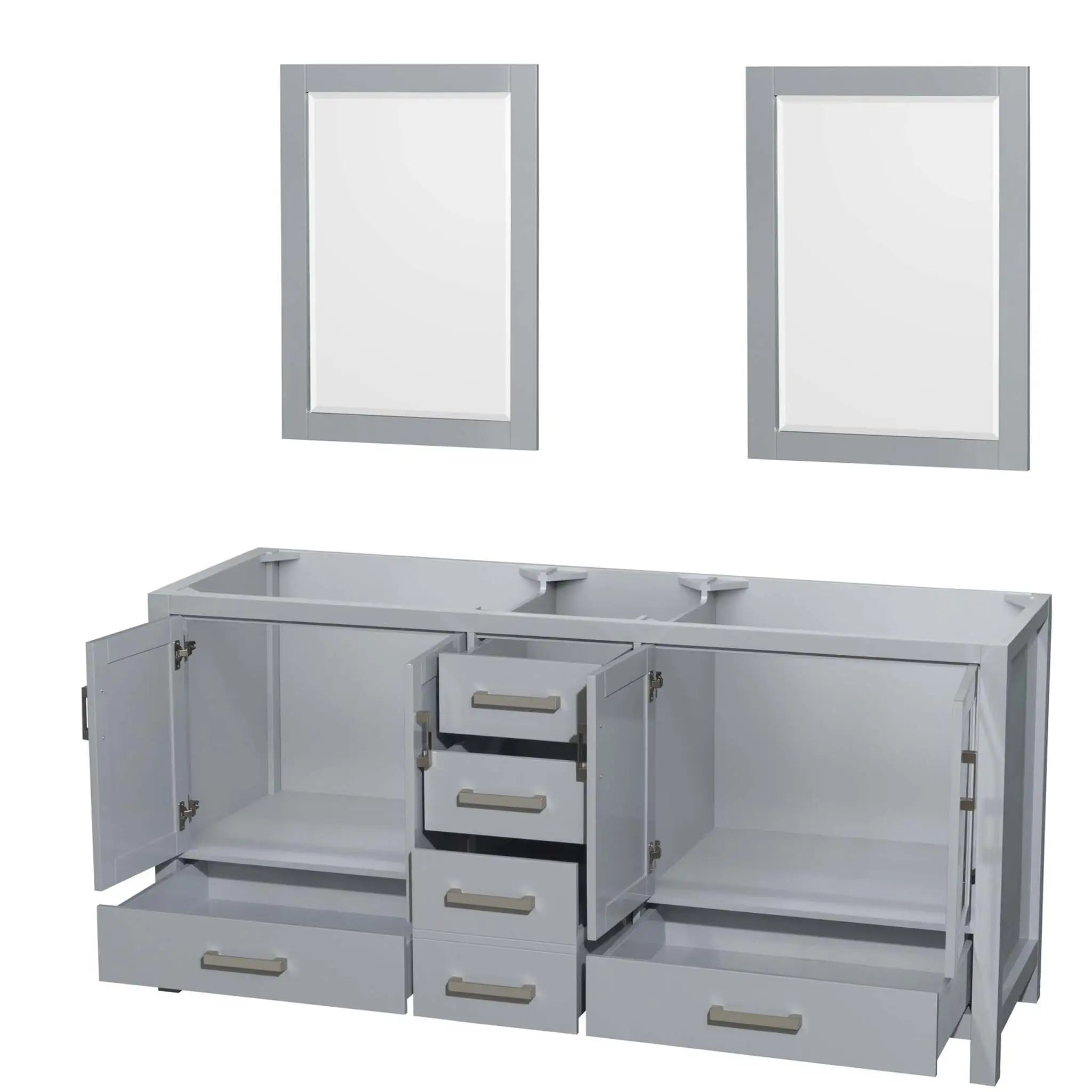 72" Sheffield Double Bathroom Vanity in Gray with Brushed Chrome Trim & 24" Mirror by Wyndham