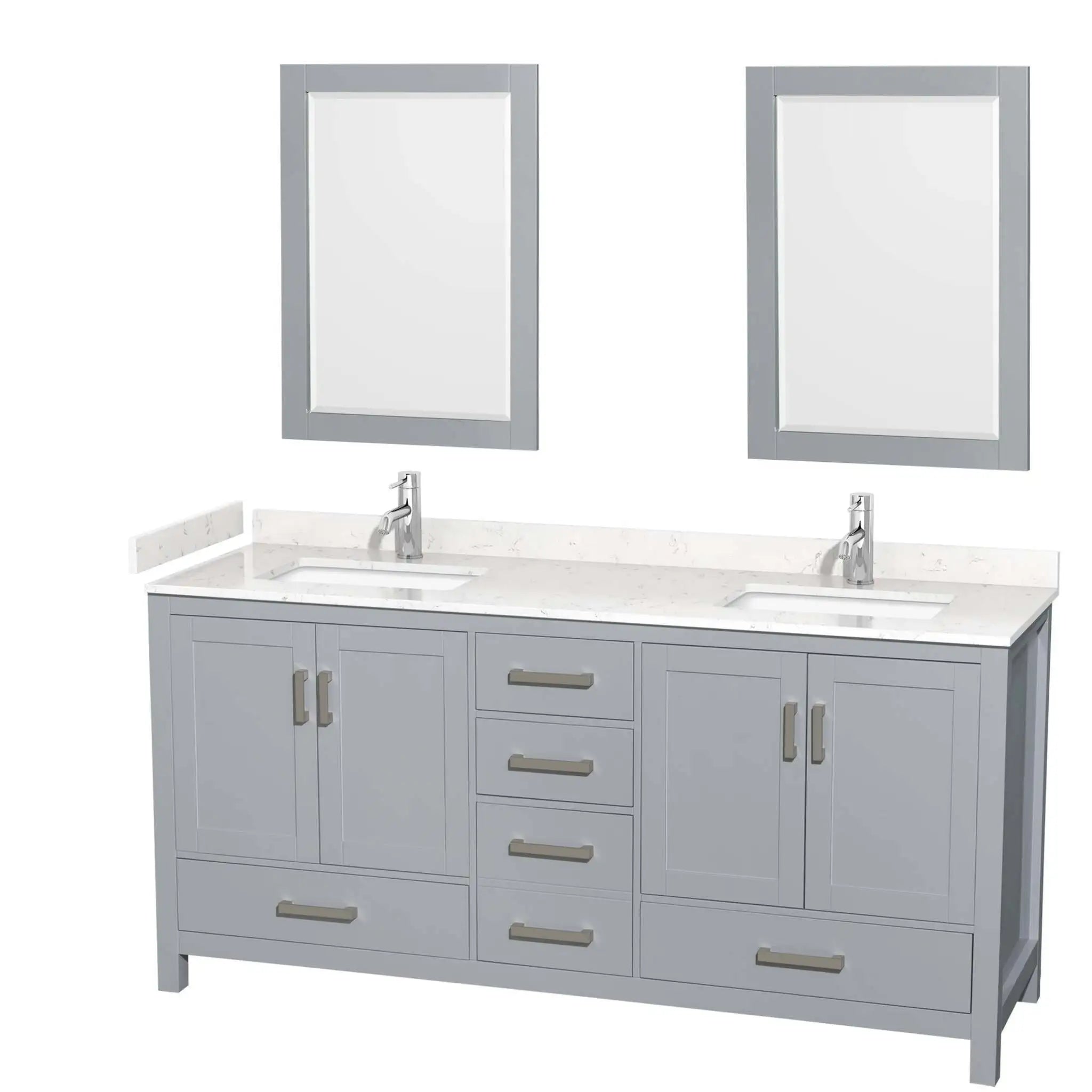 72" Sheffield Double Bathroom Vanity in Gray with Brushed Chrome Trim & 24" Mirror by Wyndham