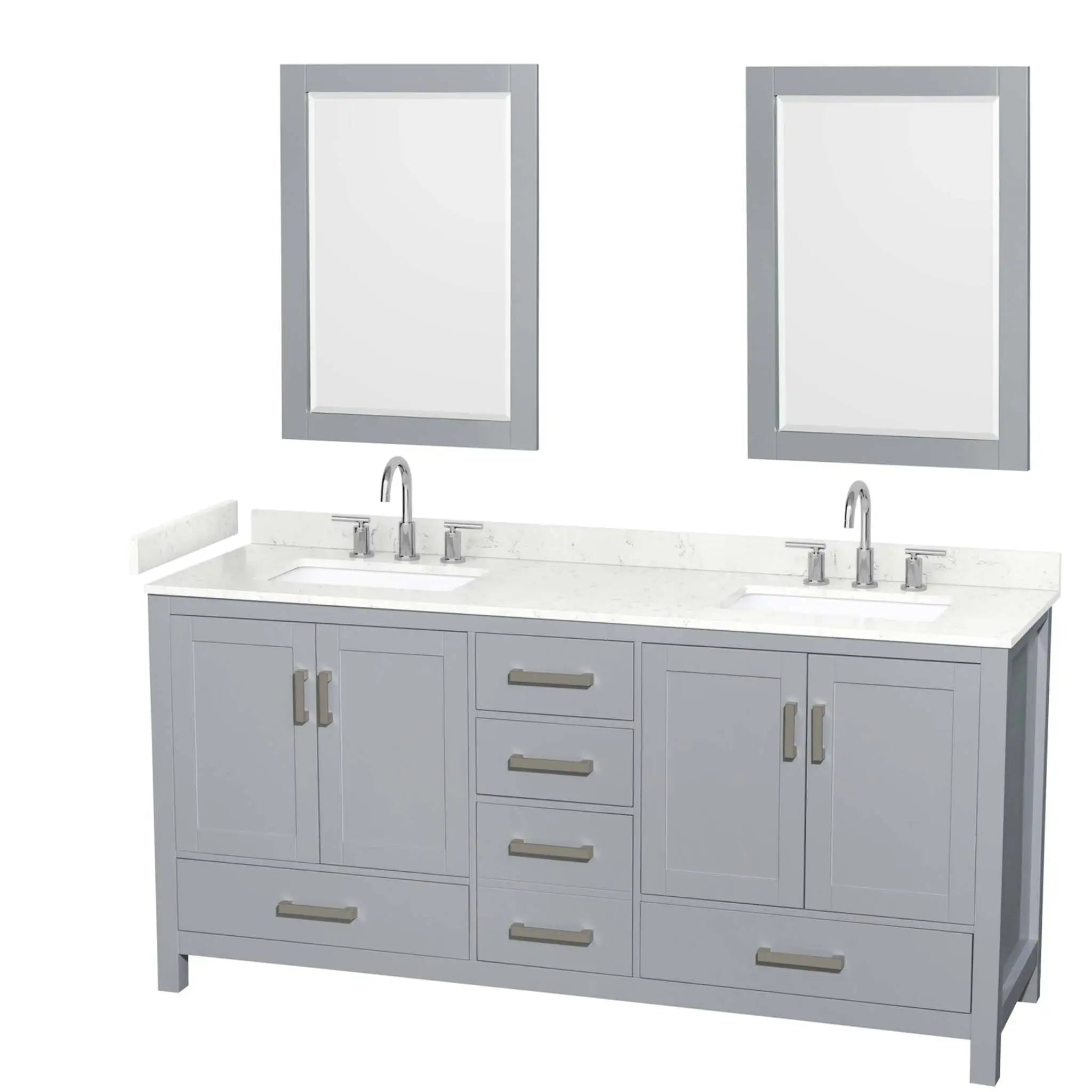 72" Sheffield Double Bathroom Vanity in Gray with Brushed Chrome Trim & 24" Mirror by Wyndham