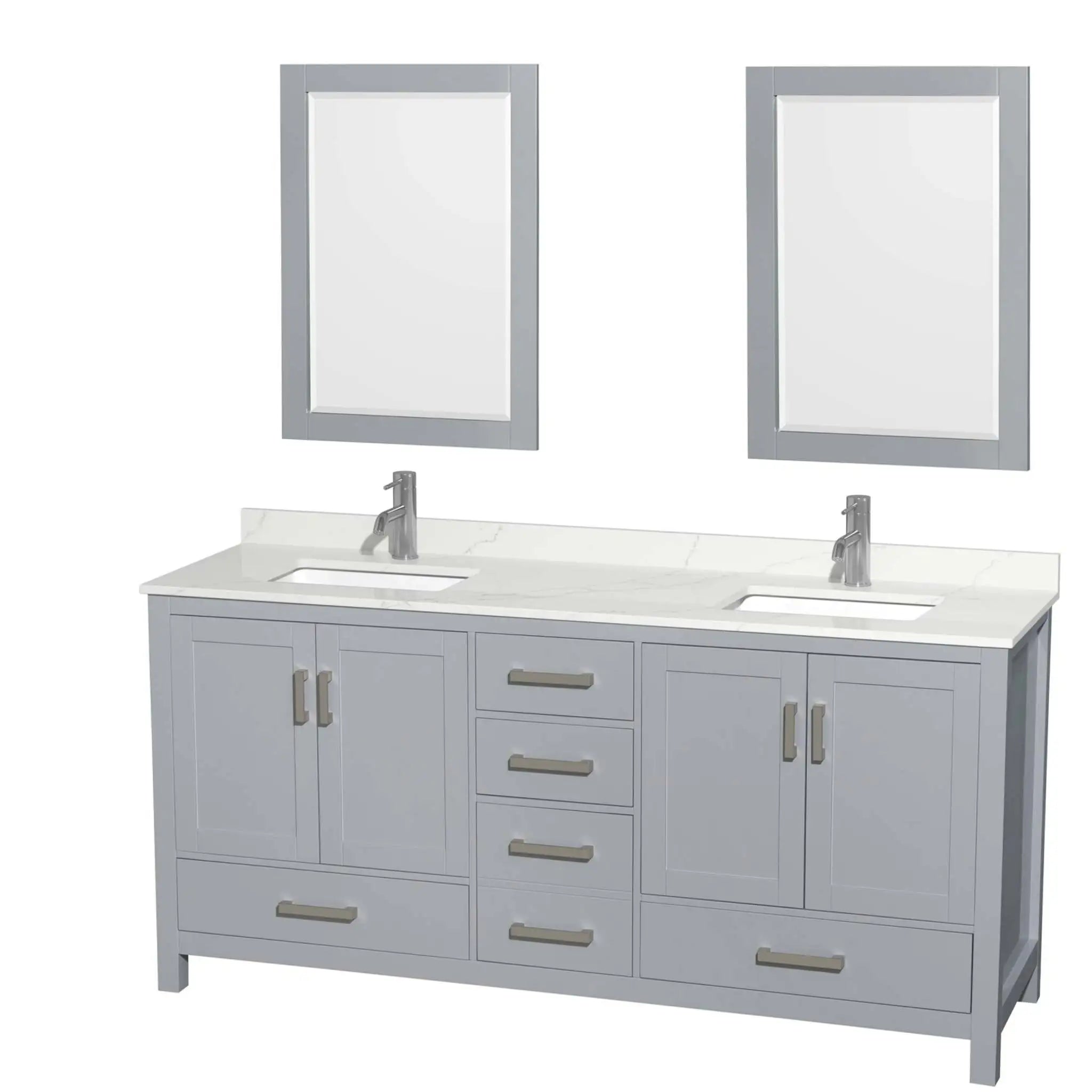 72" Sheffield Double Bathroom Vanity in Gray with Brushed Chrome Trim & 24" Mirror by Wyndham