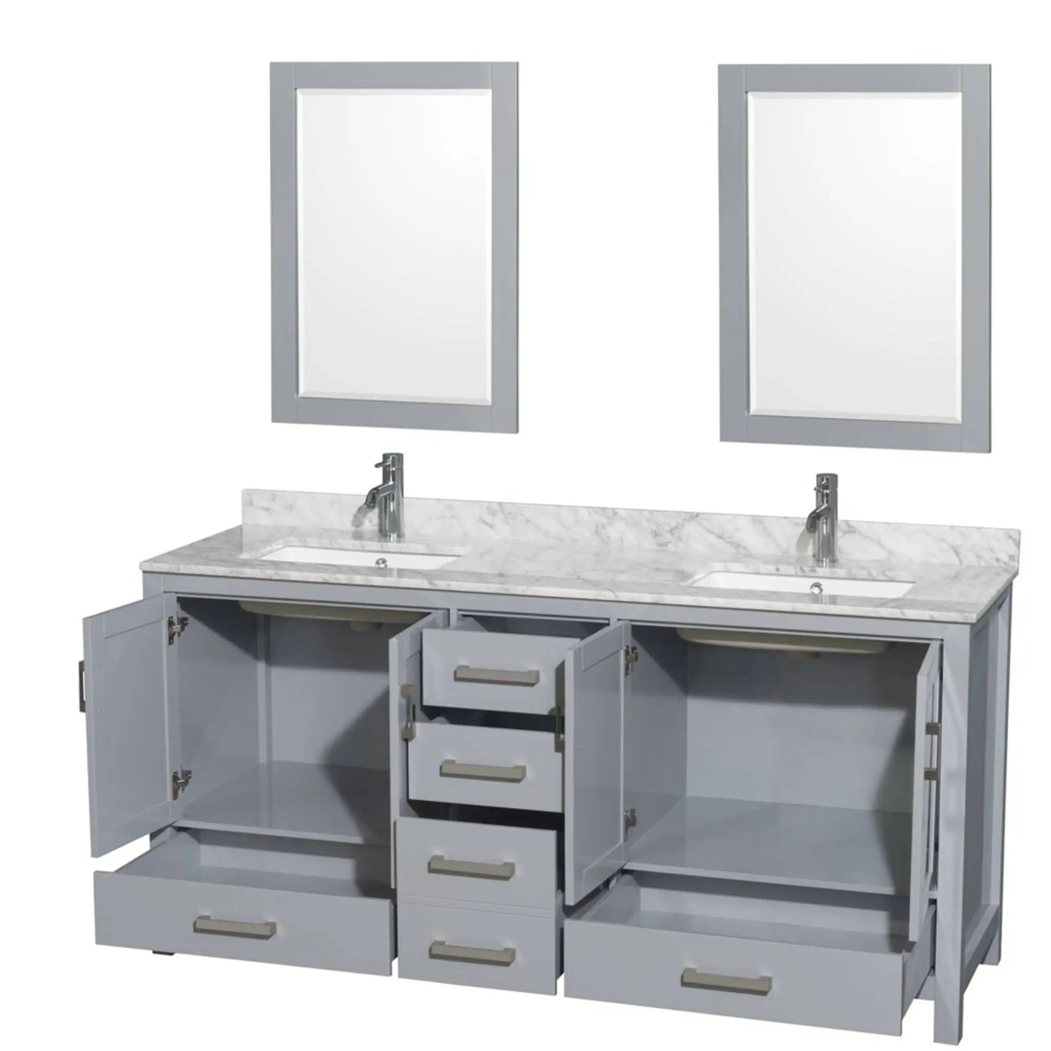 72" Sheffield Double Bathroom Vanity in Gray with Brushed Chrome Trim & 24" Mirror by Wyndham
