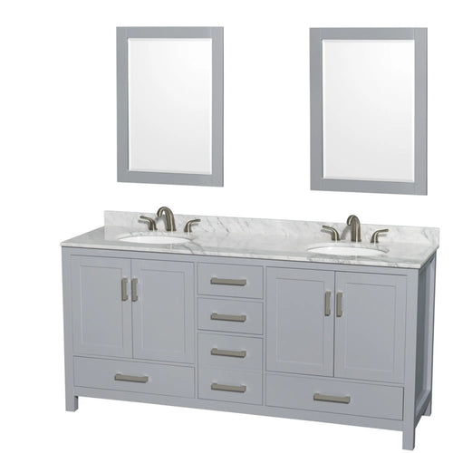 72" Sheffield Double Bathroom Vanity in Gray with Brushed Chrome Trim & 24" Mirror by Wyndham