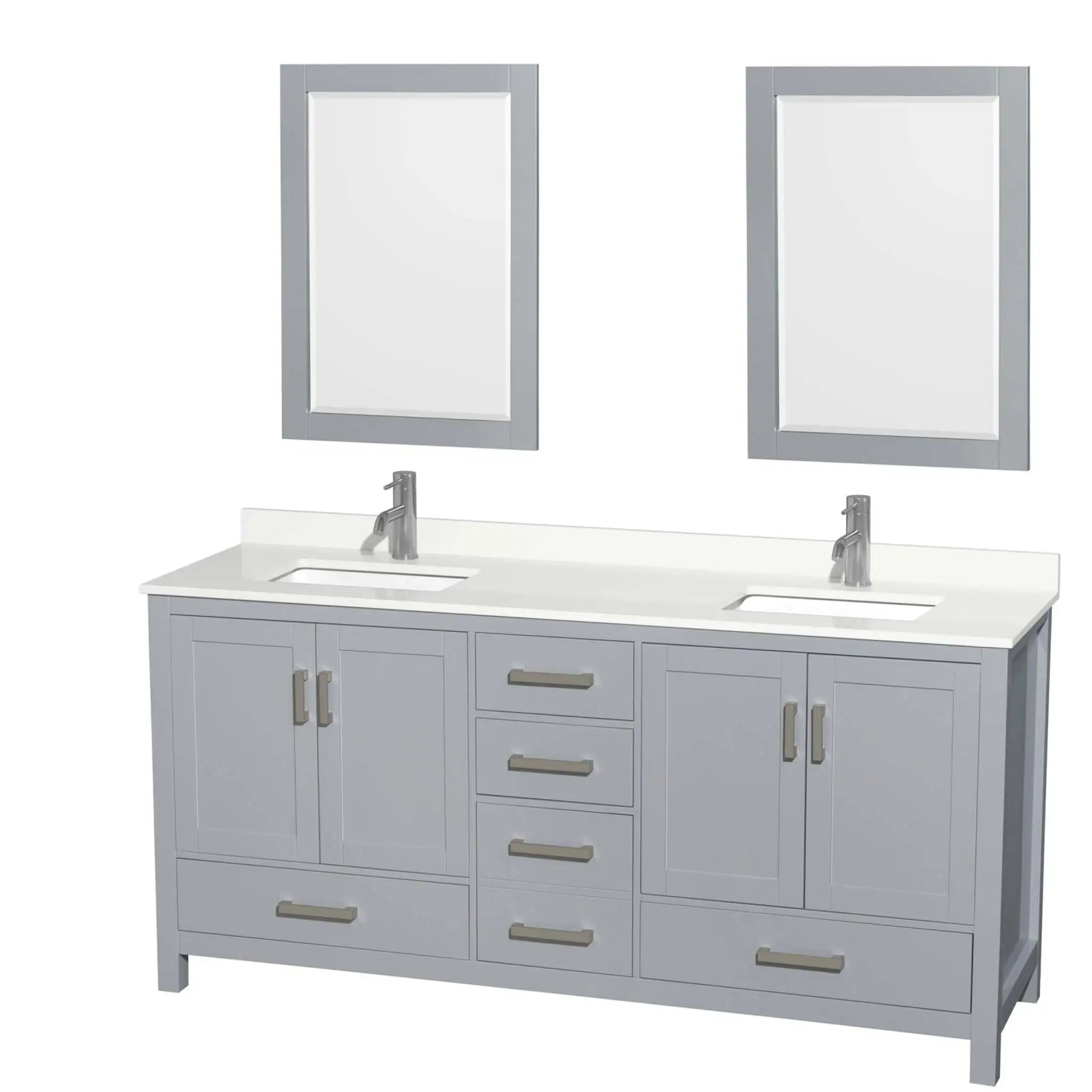 72" Sheffield Double Bathroom Vanity in Gray with Brushed Chrome Trim & 24" Mirror by Wyndham