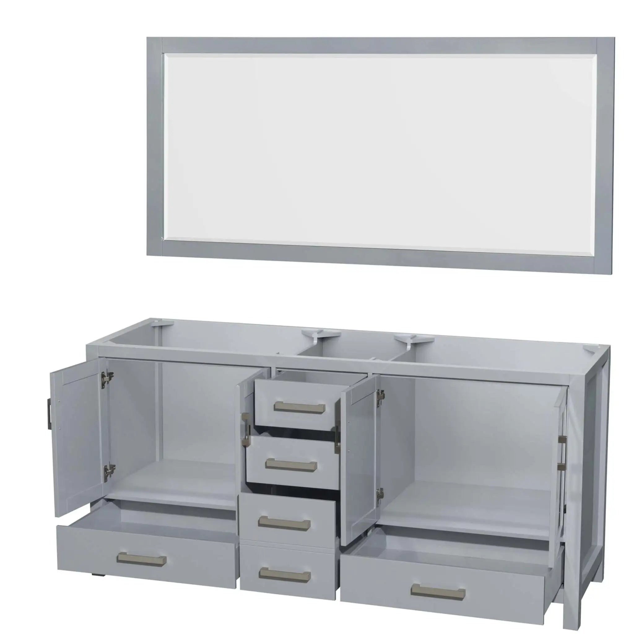 72" Sheffield Double Bathroom Vanity in Gray with Brushed Chrome Trim & 70" Mirror by Wyndham