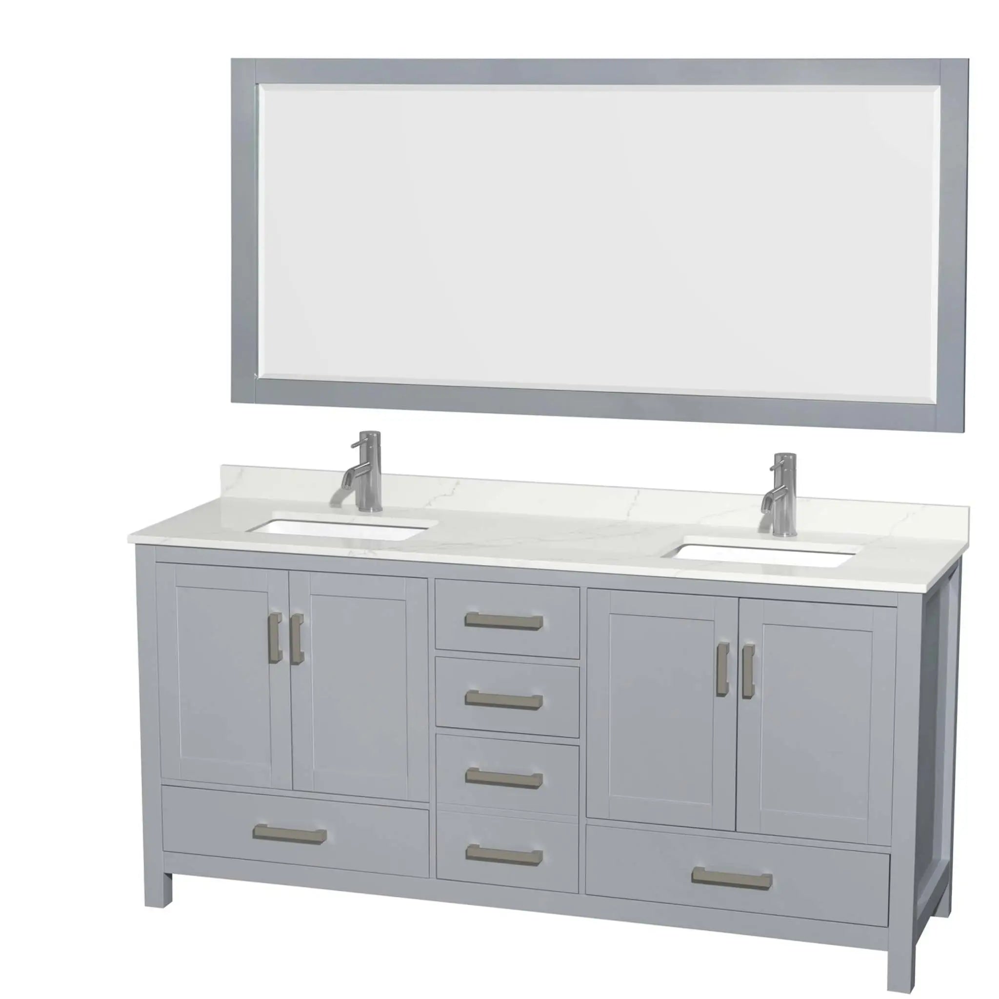 72" Sheffield Double Bathroom Vanity in Gray with Brushed Chrome Trim & 70" Mirror by Wyndham