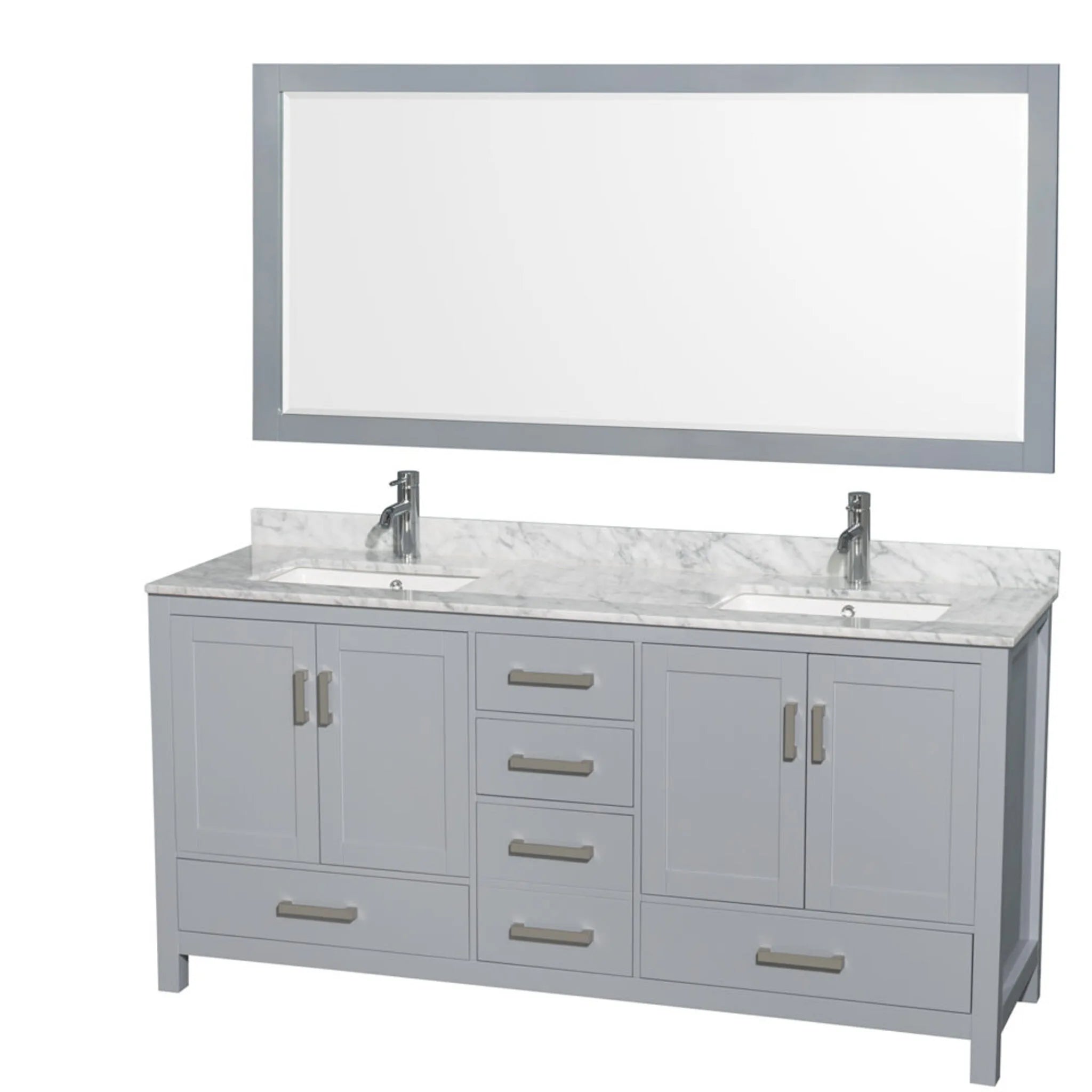 72" Sheffield Double Bathroom Vanity in Gray with Brushed Chrome Trim & 70" Mirror by Wyndham