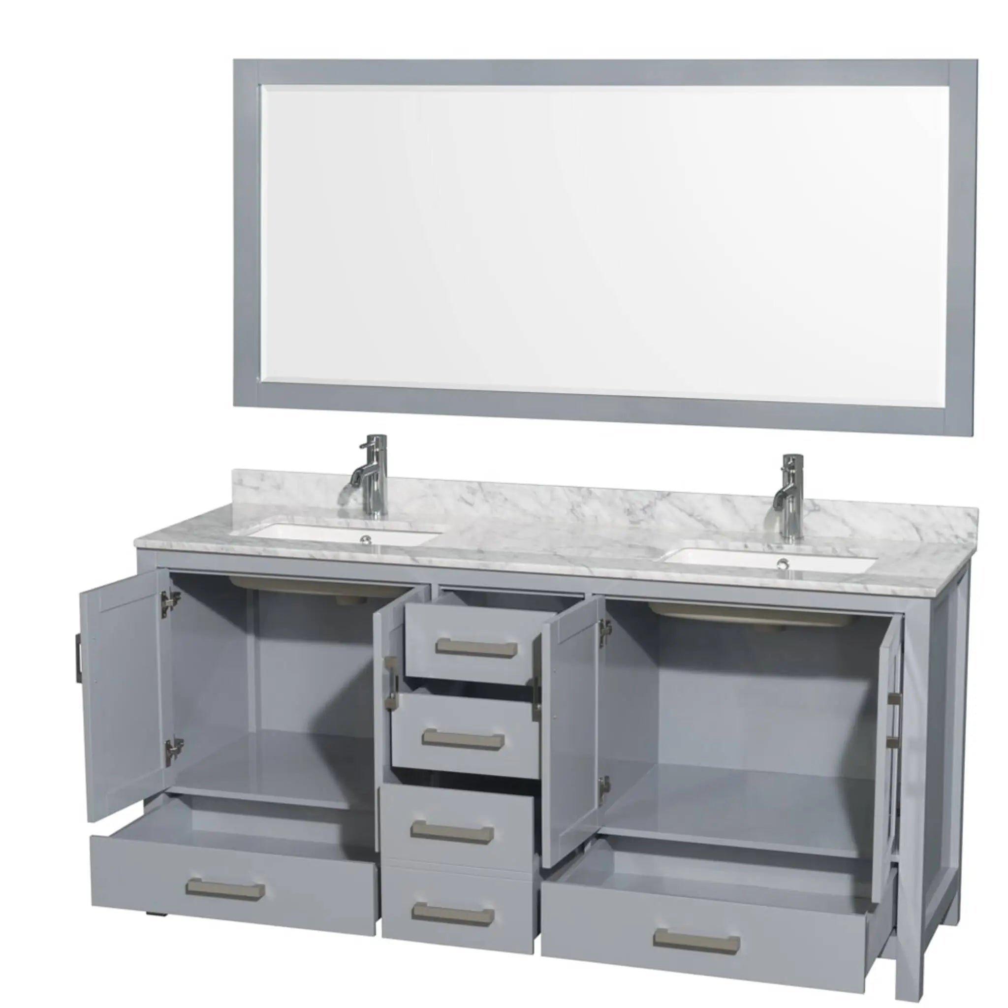 72" Sheffield Double Bathroom Vanity in Gray with Brushed Chrome Trim & 70" Mirror by Wyndham