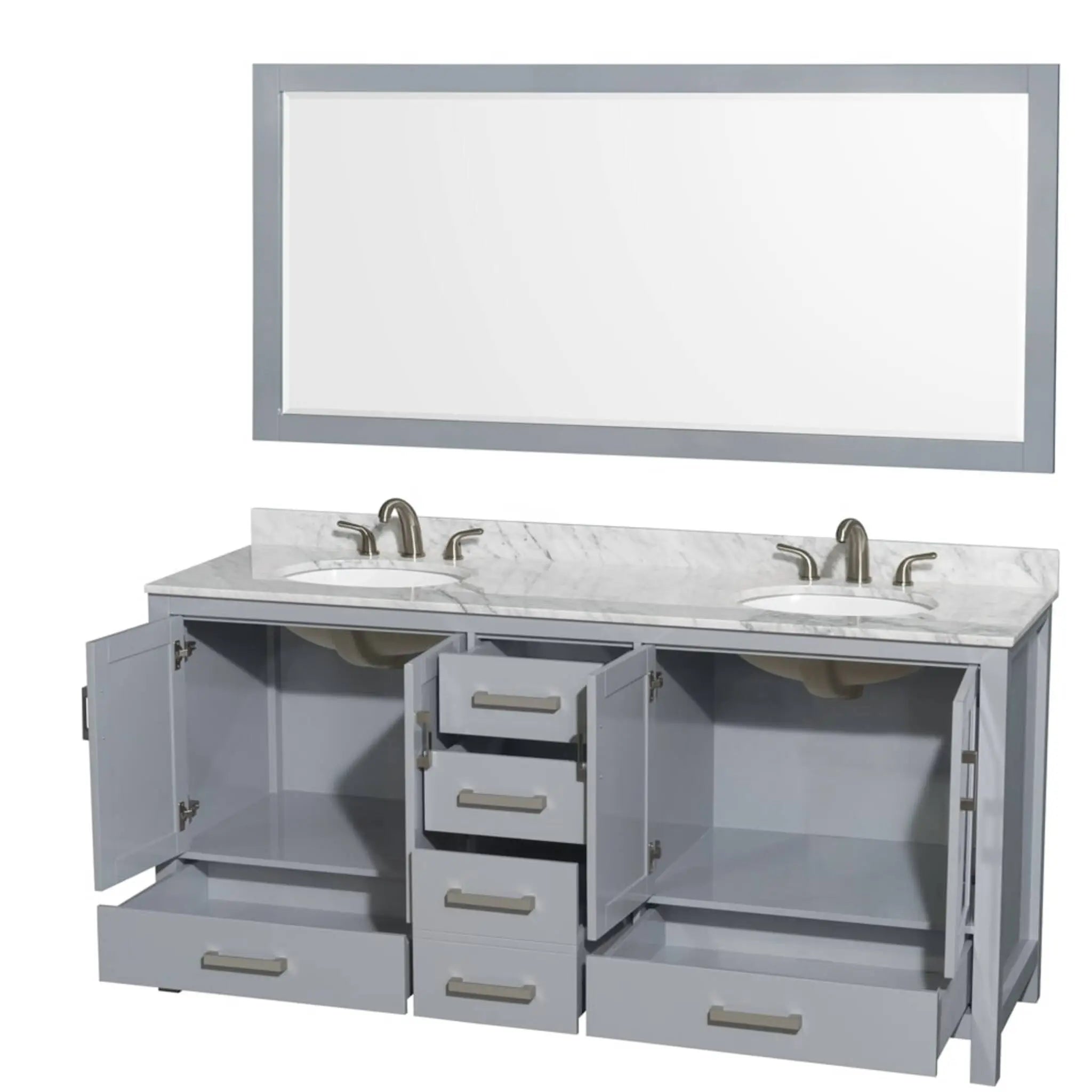 72" Sheffield Double Bathroom Vanity in Gray with Brushed Chrome Trim & 70" Mirror by Wyndham