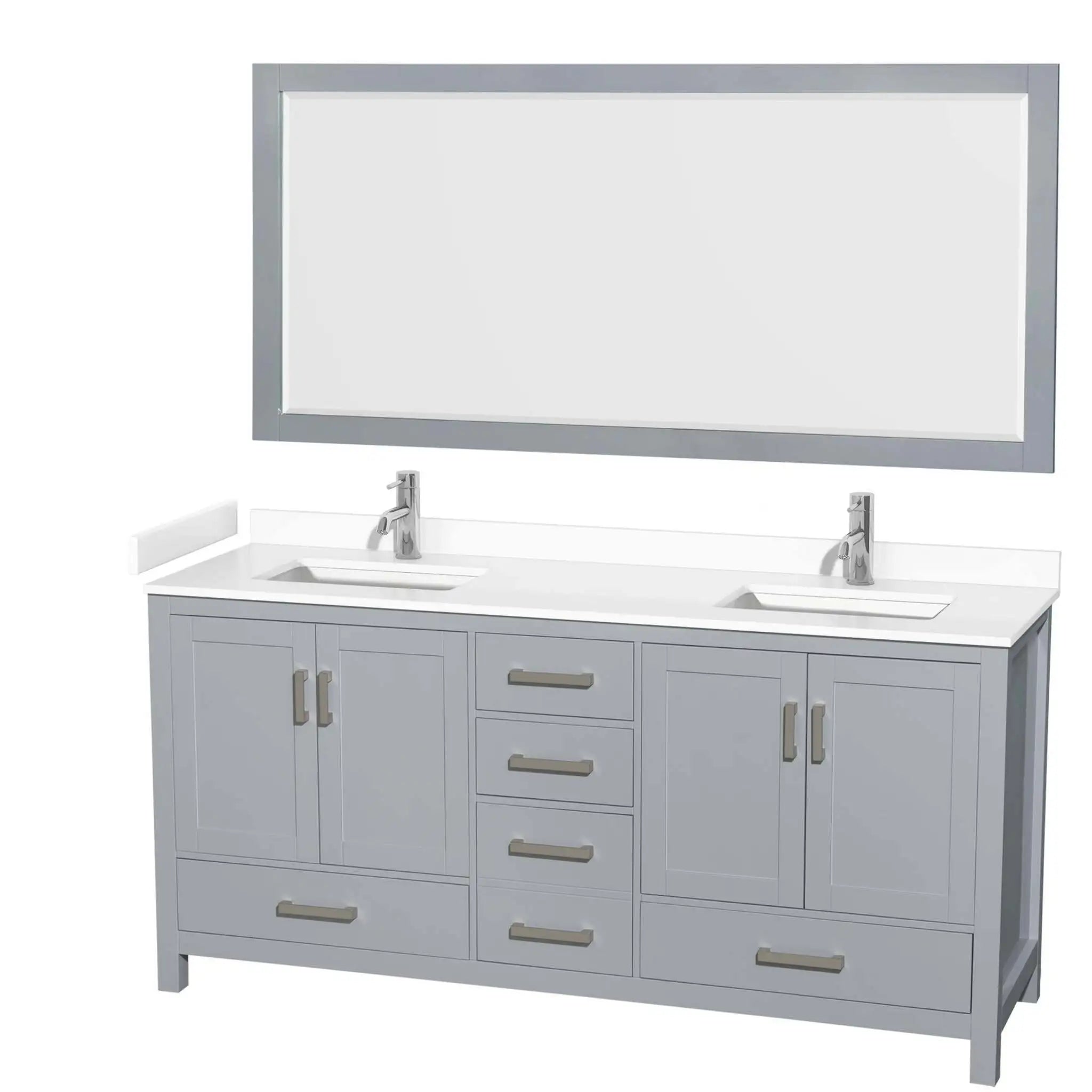 72" Sheffield Double Bathroom Vanity in Gray with Brushed Chrome Trim & 70" Mirror by Wyndham