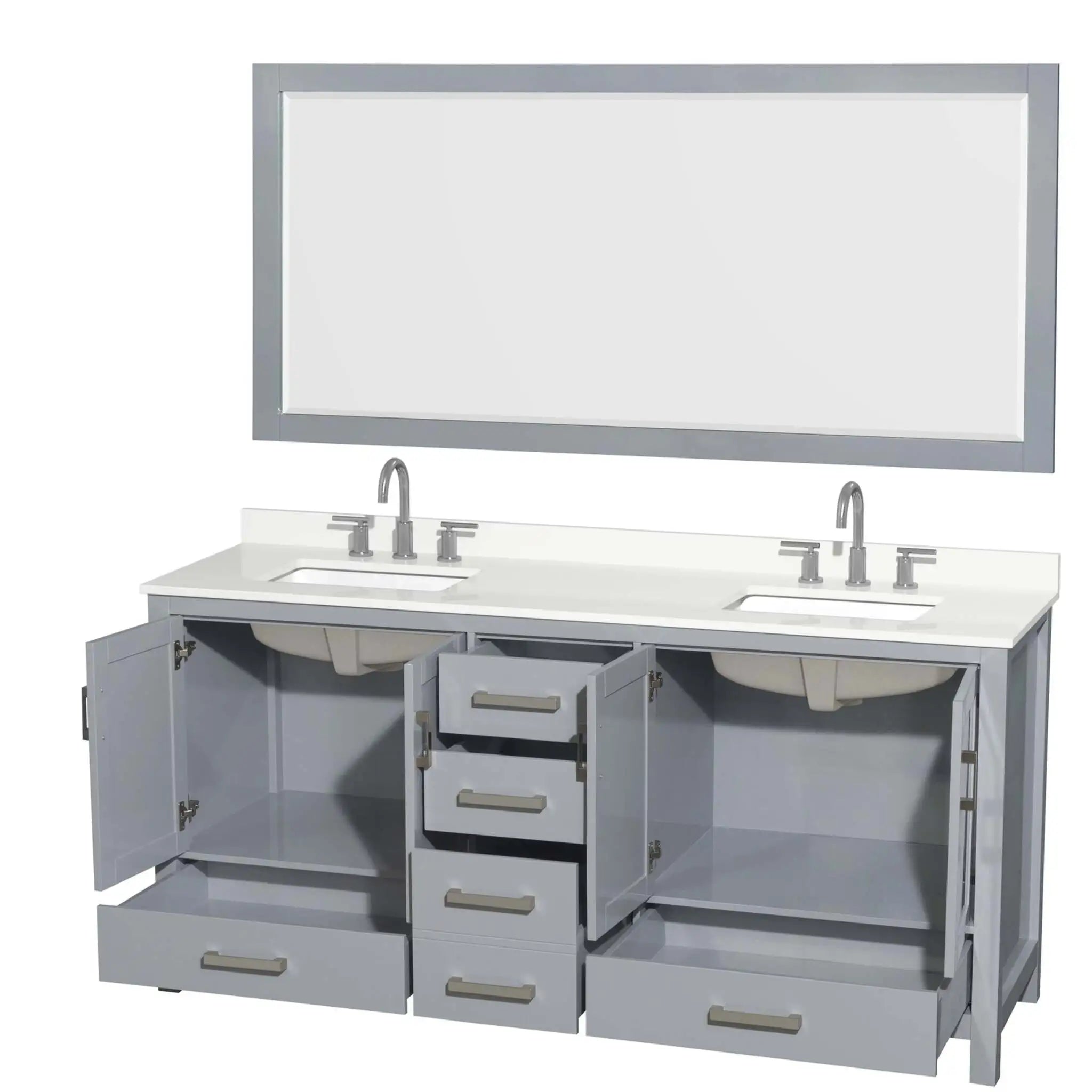 72" Sheffield Double Bathroom Vanity in Gray with Brushed Chrome Trim & 70" Mirror by Wyndham