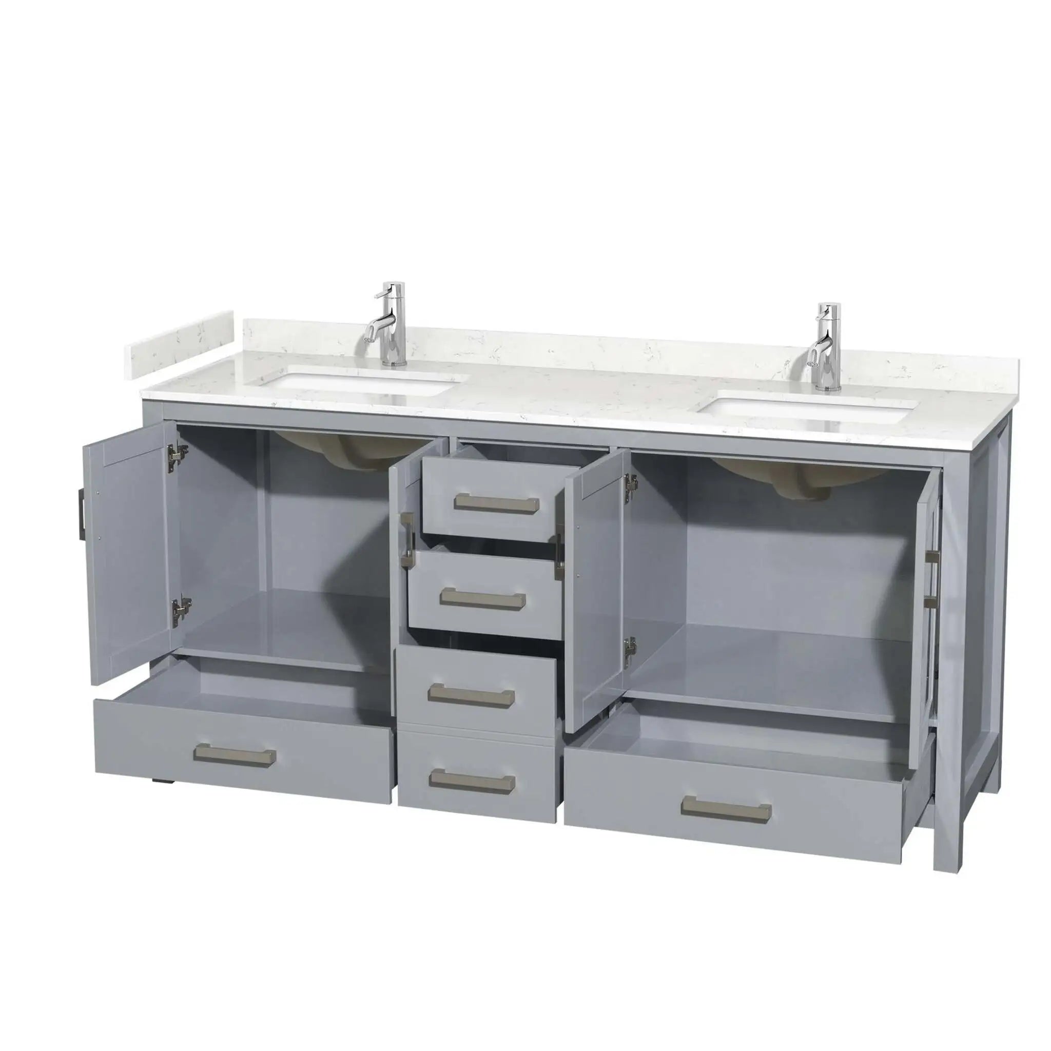 72" Sheffield Double Bathroom Vanity in Gray with Brushed Chrome Trim by Wyndham