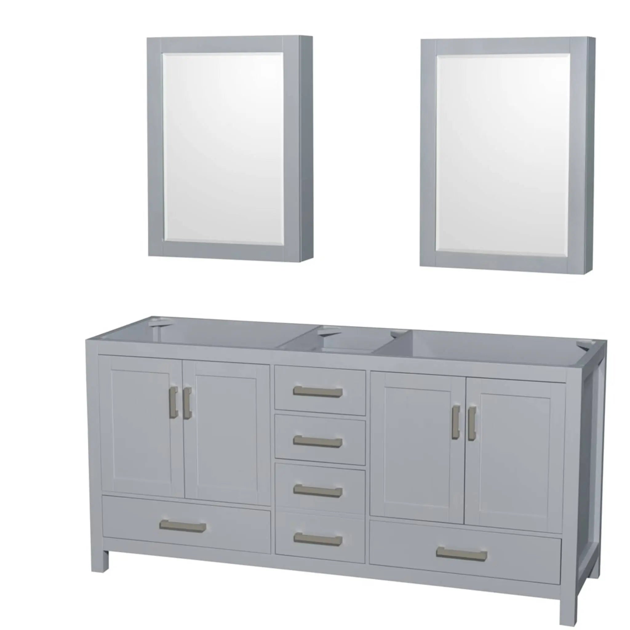 72" Sheffield Double Bathroom Vanity in Gray with Brushed Chrome Trim & Medicine Cabinet by Wyndham