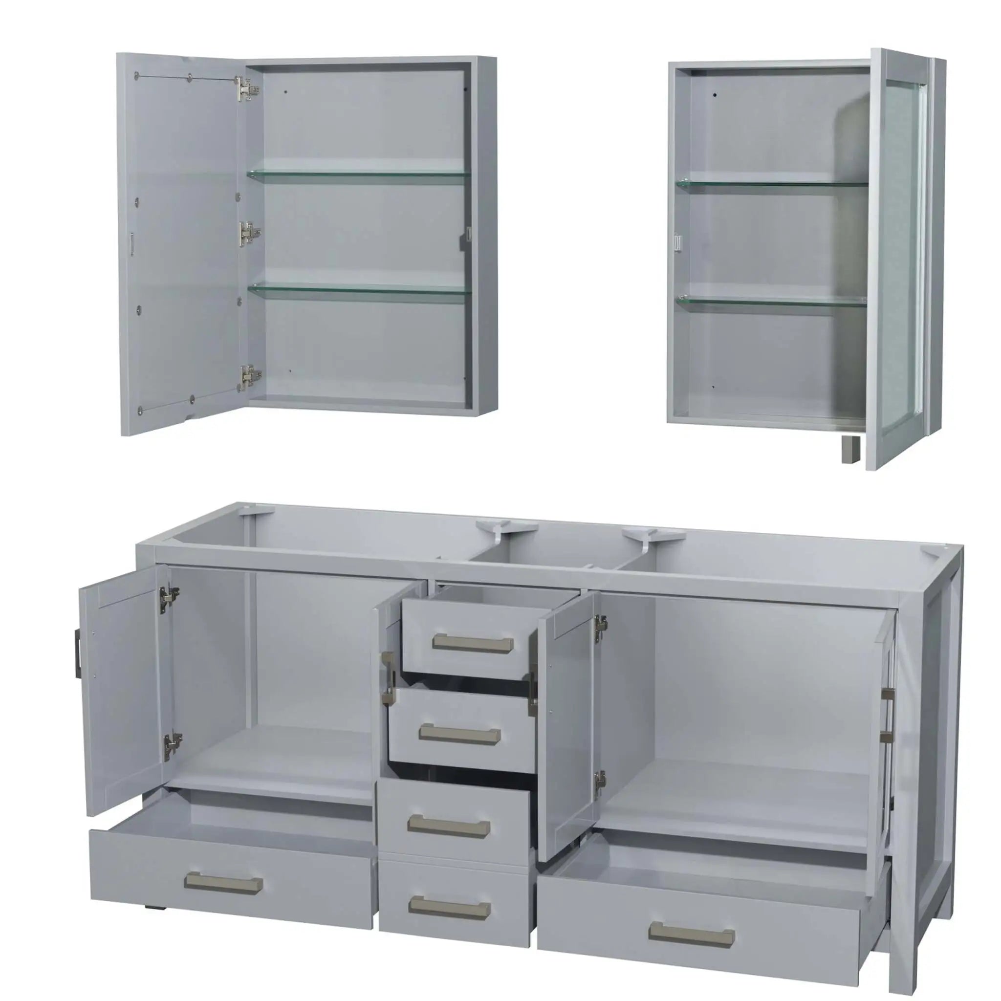 72" Sheffield Double Bathroom Vanity in Gray with Brushed Chrome Trim & Medicine Cabinet by Wyndham