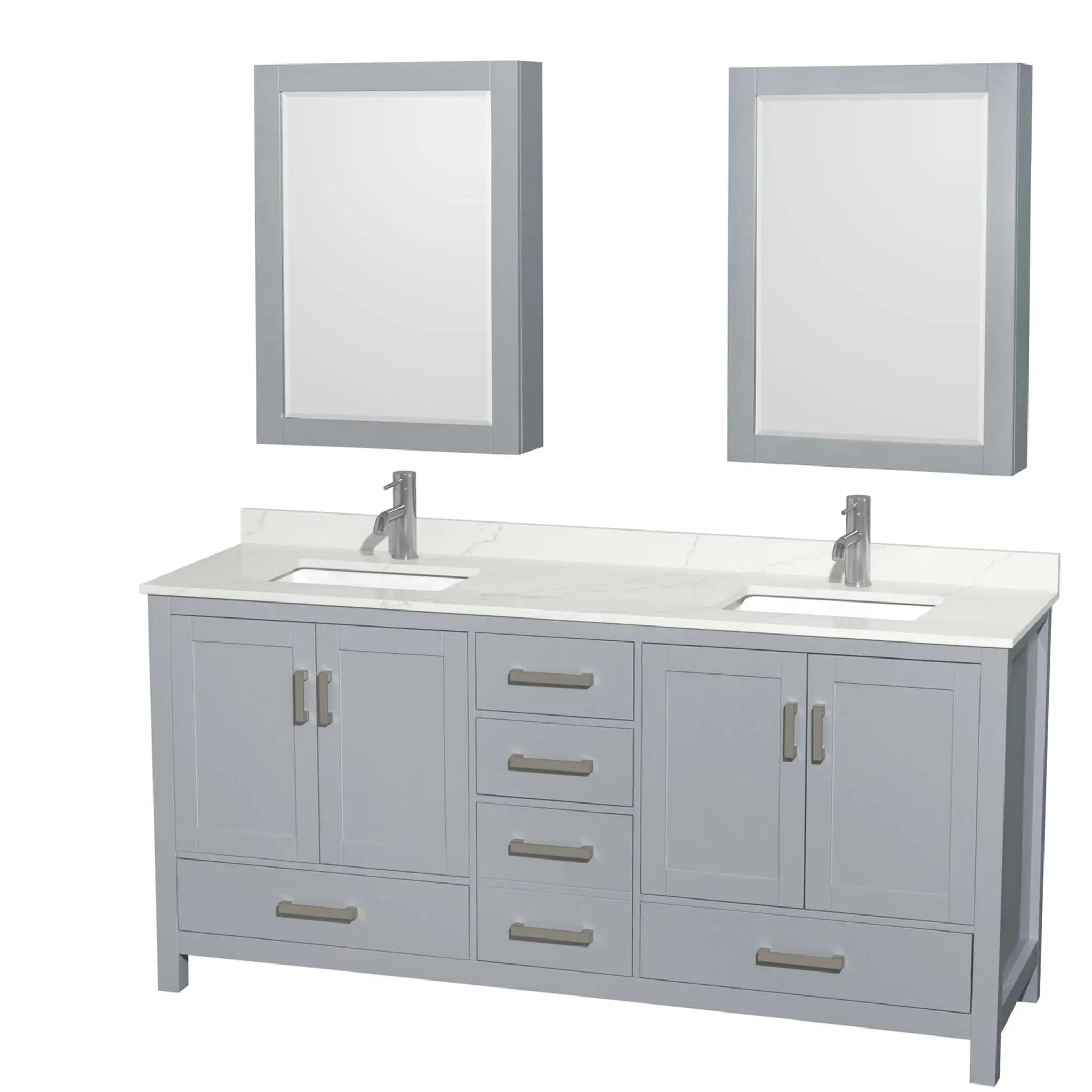 72" Sheffield Double Bathroom Vanity in Gray with Brushed Chrome Trim & Medicine Cabinet by Wyndham