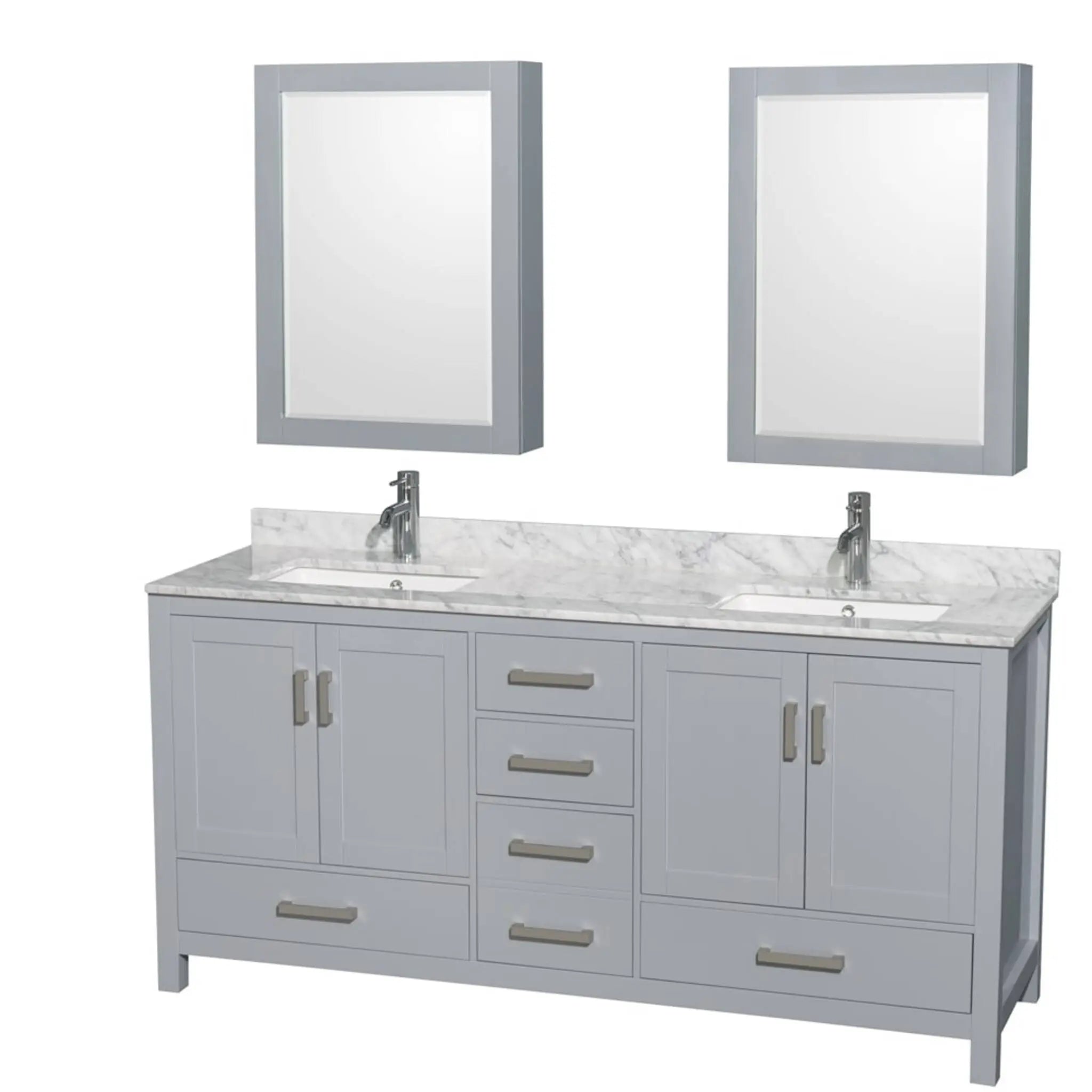 72" Sheffield Double Bathroom Vanity in Gray with Brushed Chrome Trim & Medicine Cabinet by Wyndham