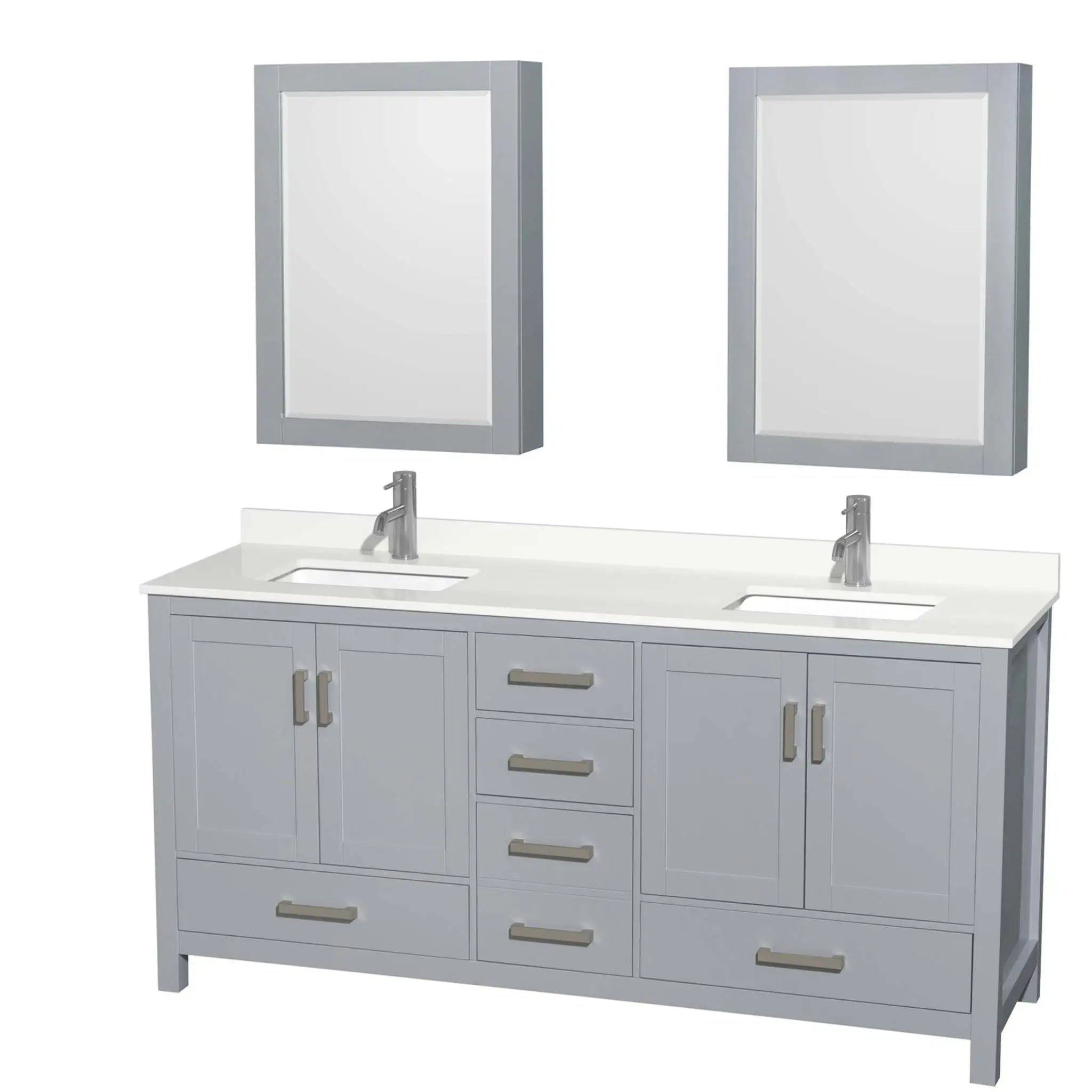 72" Sheffield Double Bathroom Vanity in Gray with Brushed Chrome Trim & Medicine Cabinet by Wyndham