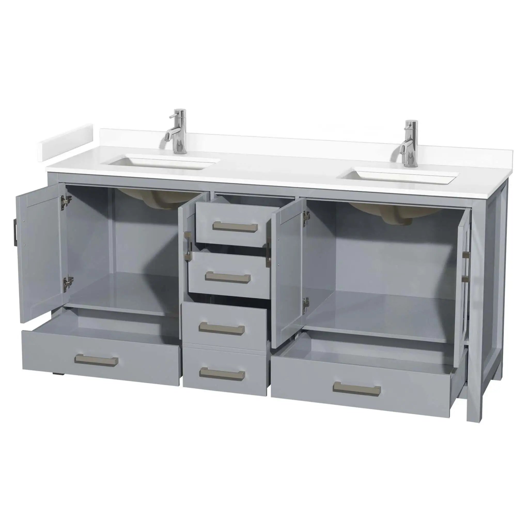 72" Sheffield Double Bathroom Vanity in Gray with Brushed Chrome Trim by Wyndham
