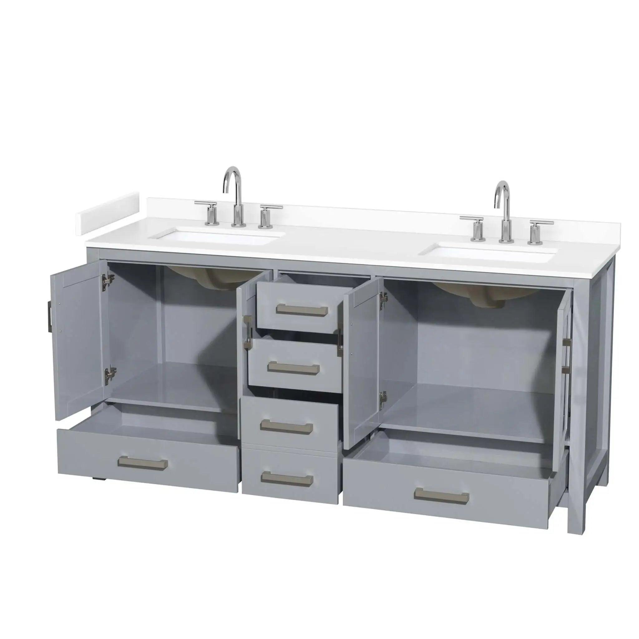 72" Sheffield Double Bathroom Vanity in Gray with Brushed Chrome Trim by Wyndham