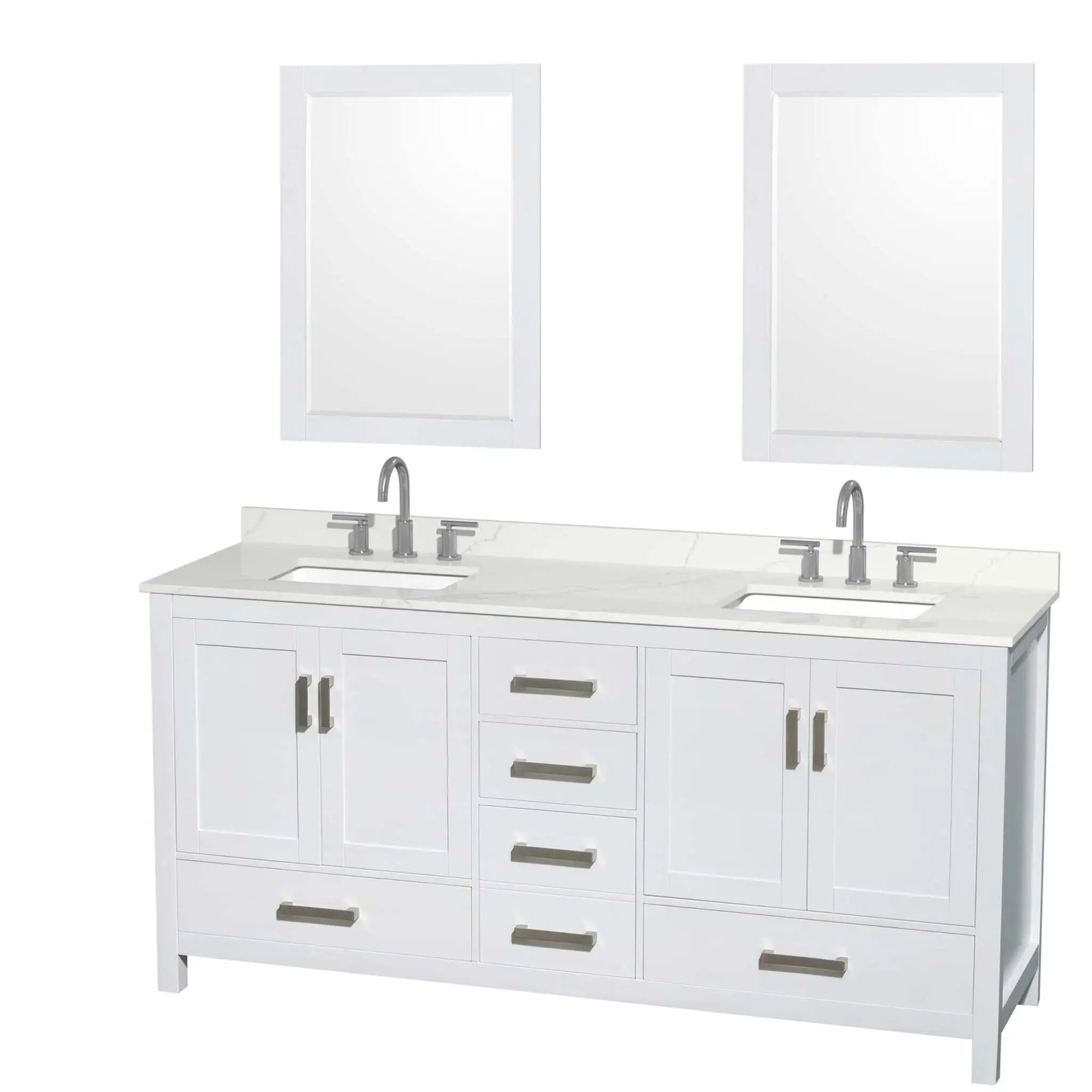 72" Sheffield Double Bathroom Vanity in White with Brushed Chrome Trim & 24" Mirror by Wyndham