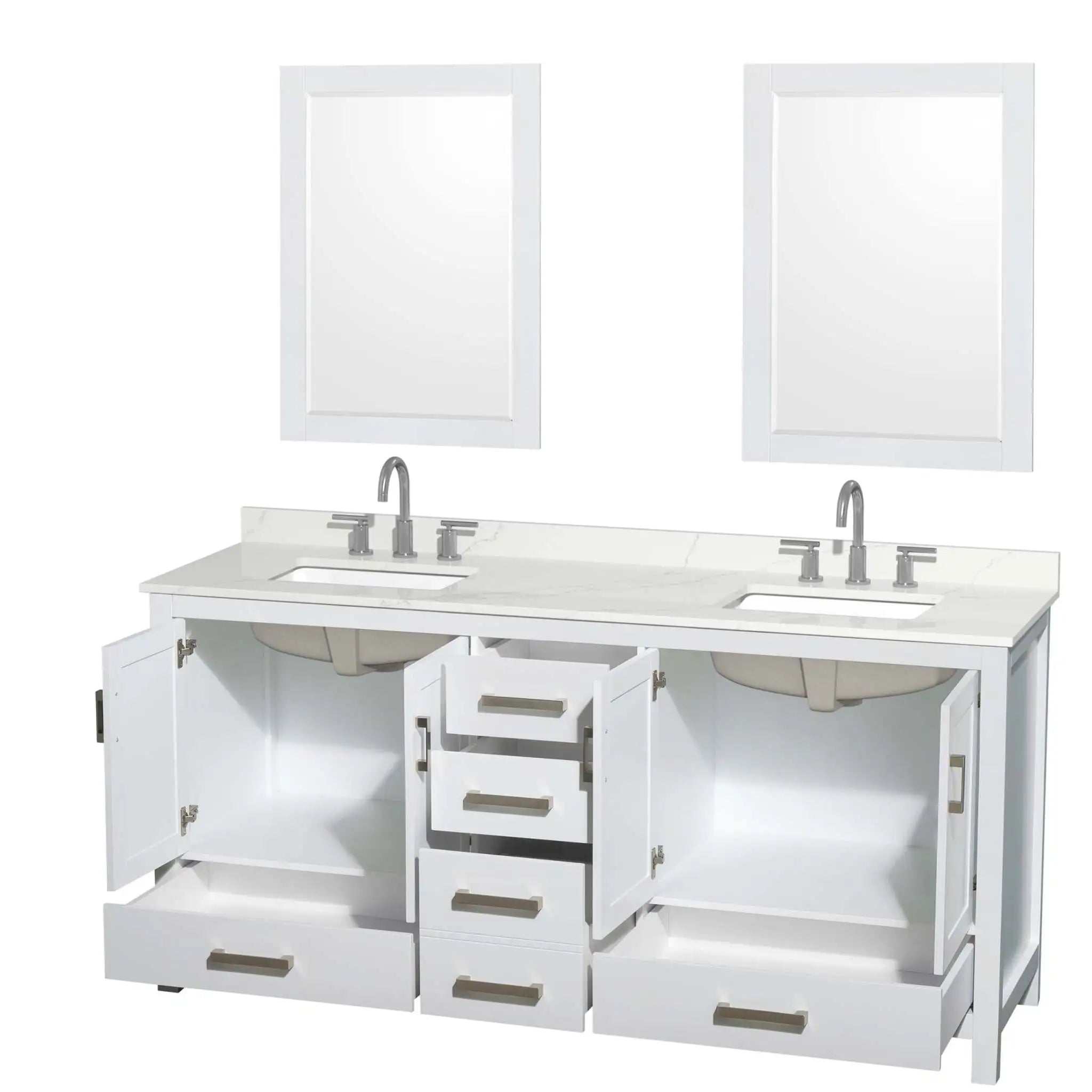 72" Sheffield Double Bathroom Vanity in White with Brushed Chrome Trim & 24" Mirror by Wyndham