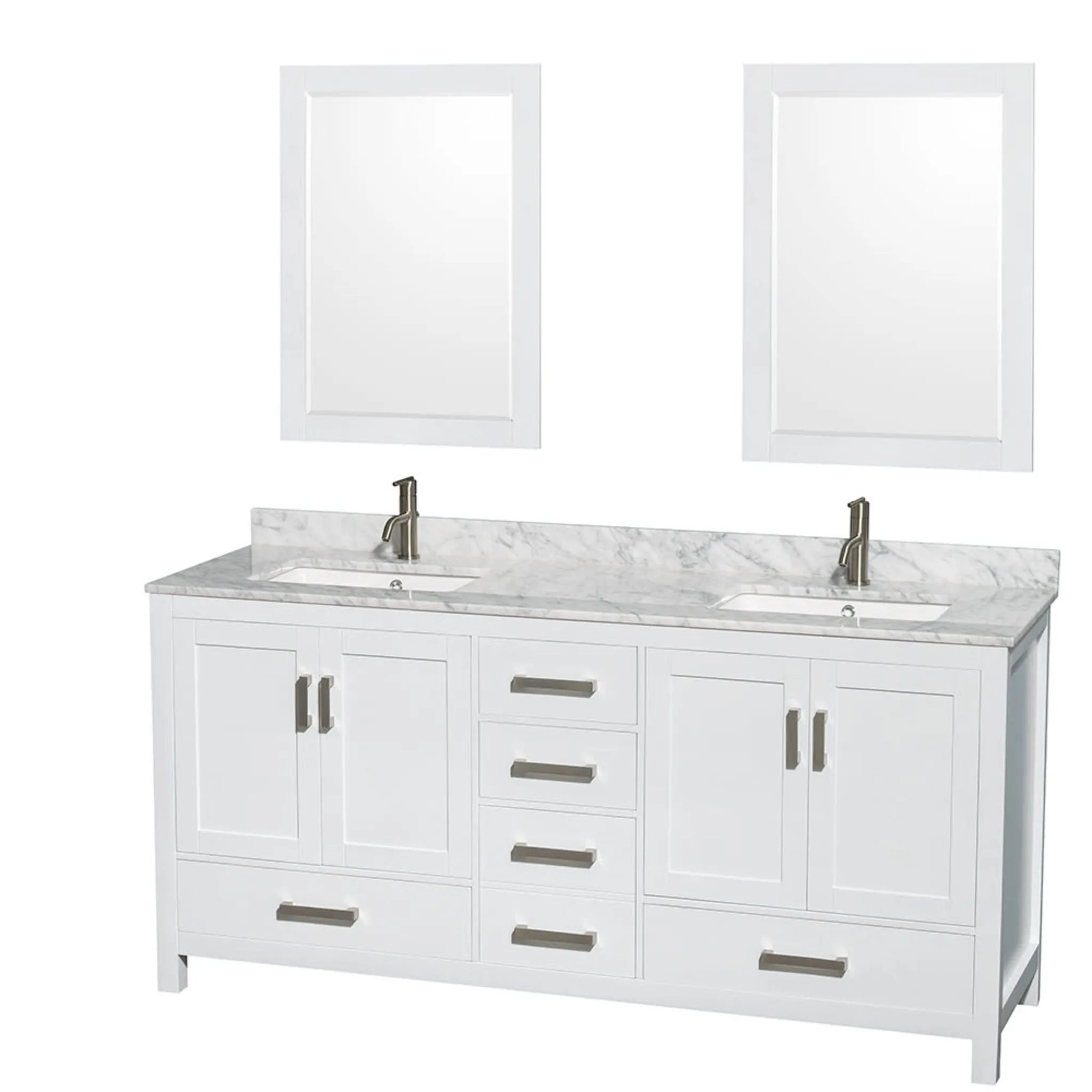 72" Sheffield Double Bathroom Vanity in White with Brushed Chrome Trim & 24" Mirror by Wyndham