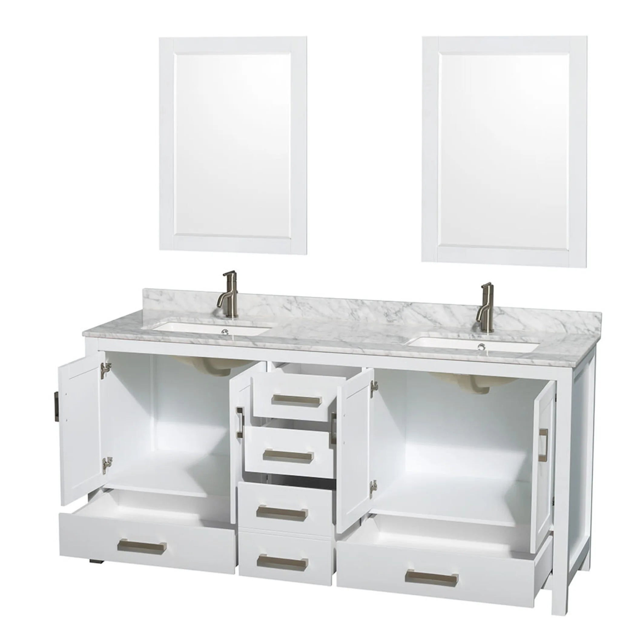 72" Sheffield Double Bathroom Vanity in White with Brushed Chrome Trim & 24" Mirror by Wyndham