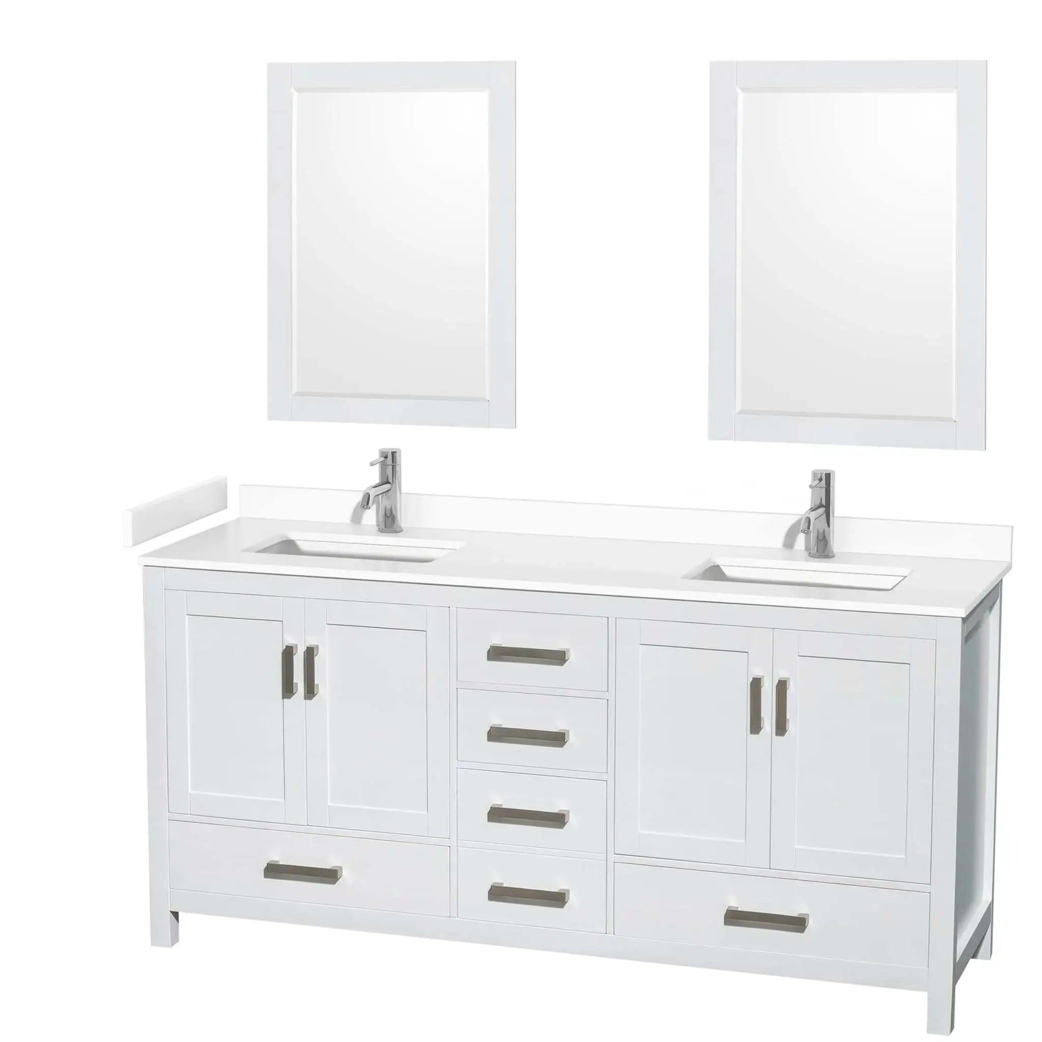 72" Sheffield Double Bathroom Vanity in White with Brushed Chrome Trim & 24" Mirror by Wyndham
