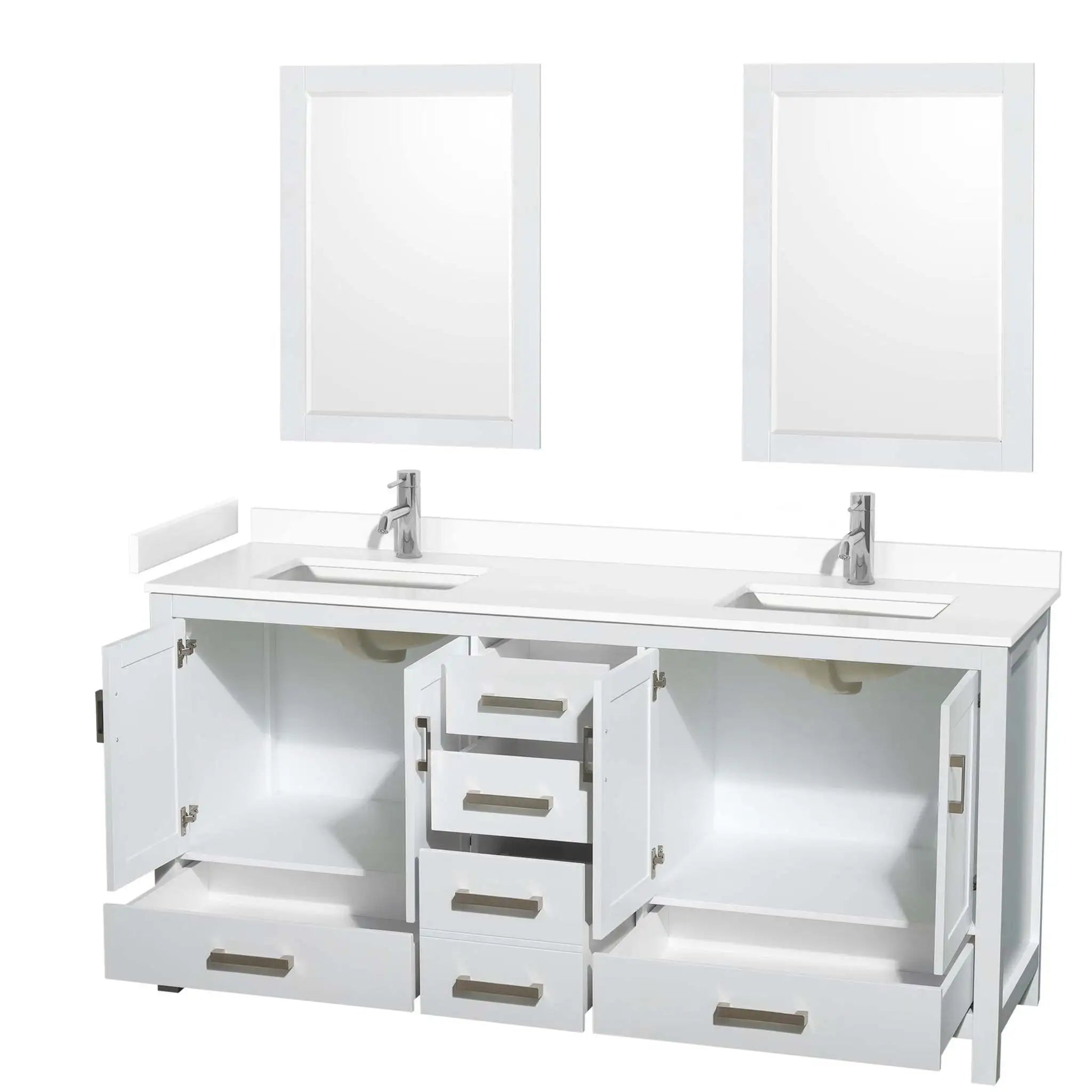 72" Sheffield Double Bathroom Vanity in White with Brushed Chrome Trim & 24" Mirror by Wyndham
