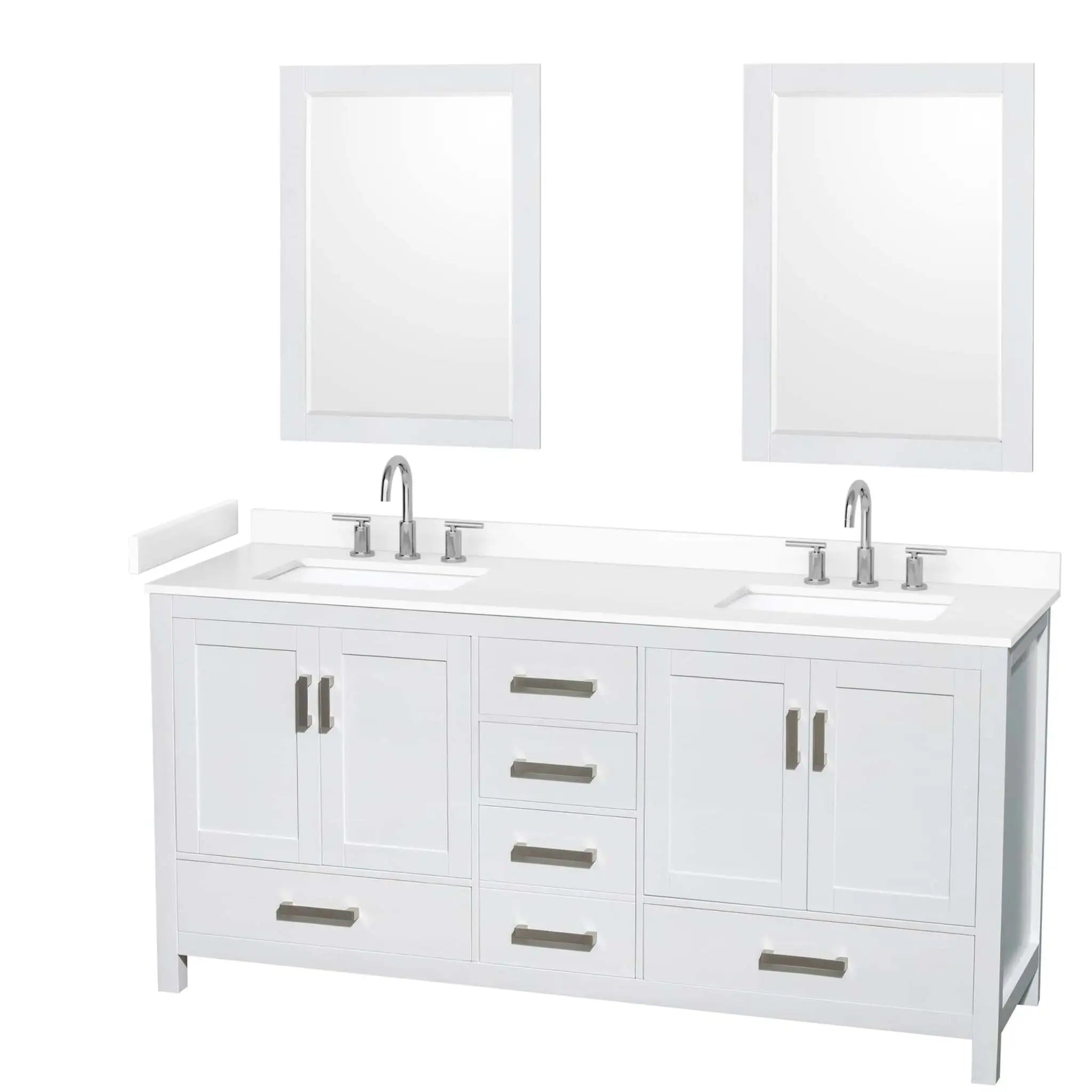 72" Sheffield Double Bathroom Vanity in White with Brushed Chrome Trim & 24" Mirror by Wyndham