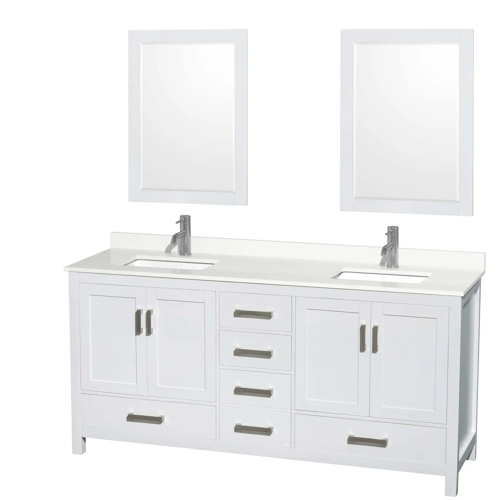 72" Sheffield Double Bathroom Vanity in White with Brushed Chrome Trim & 24" Mirror by Wyndham